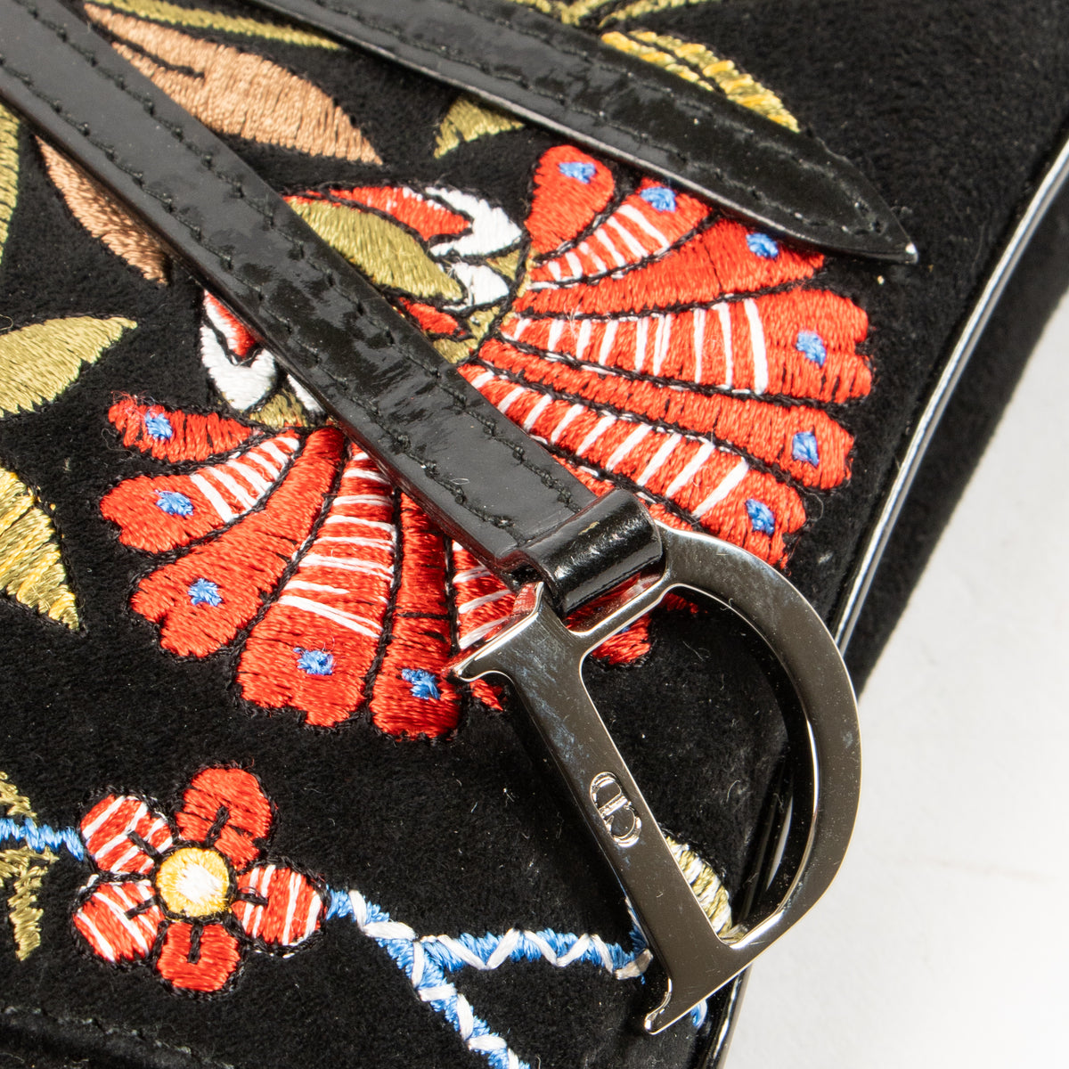 Dior by John Galliano 2002 Black Embroidered Suede Saddle Pouch