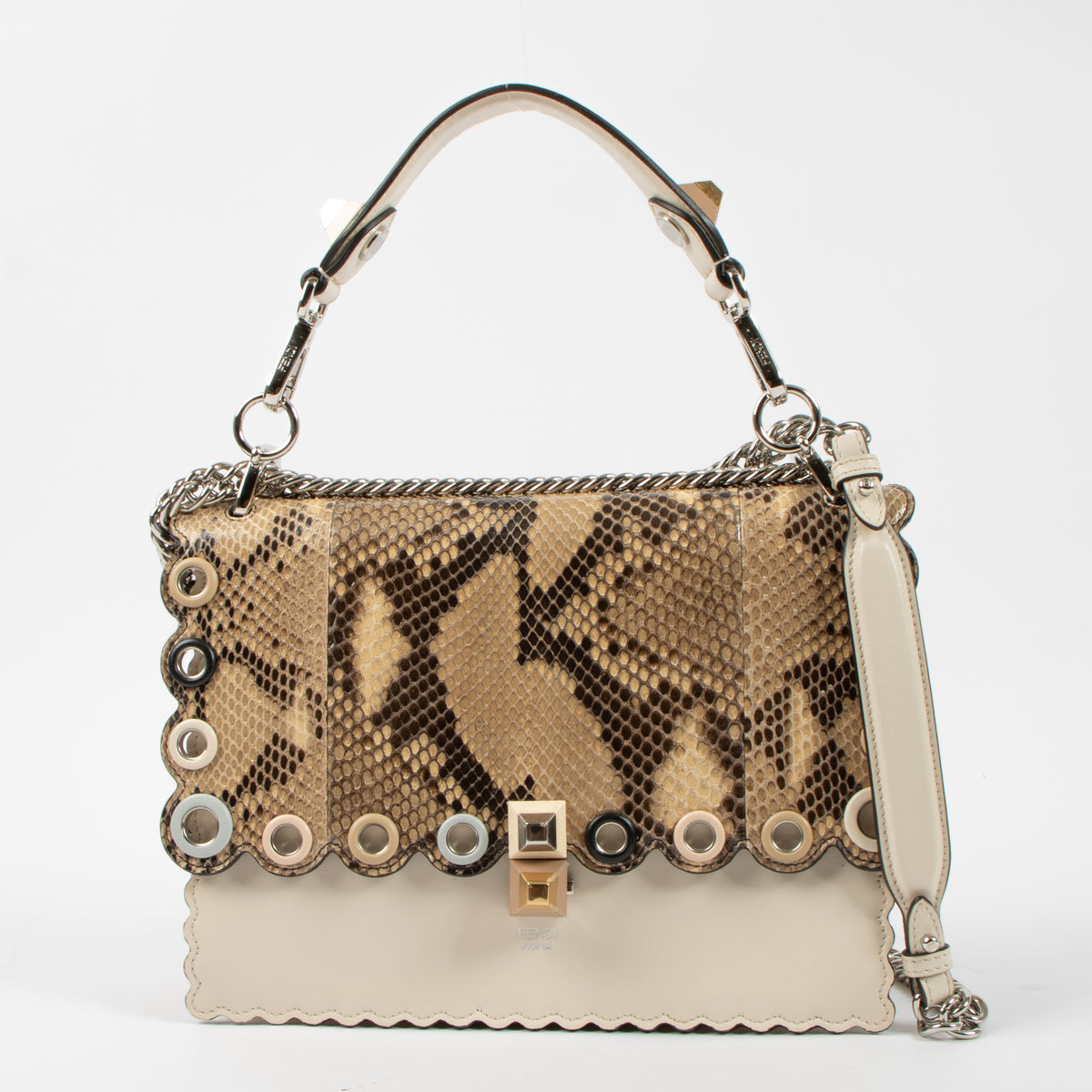Fendi Rose Scalloped Python Medium Kan I Bag