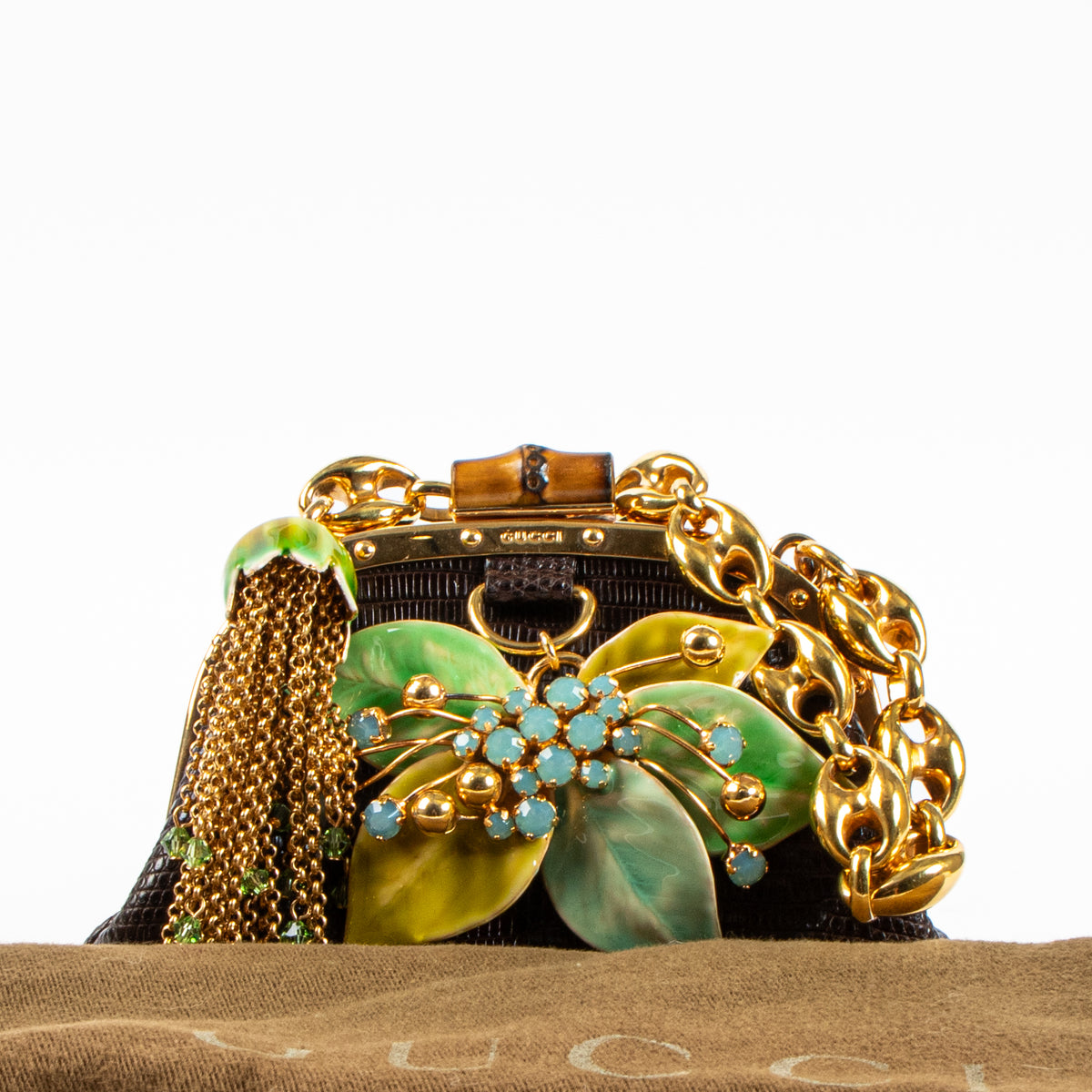 Gucci 2006 Brown Lizard Marina Chain Evening Bag