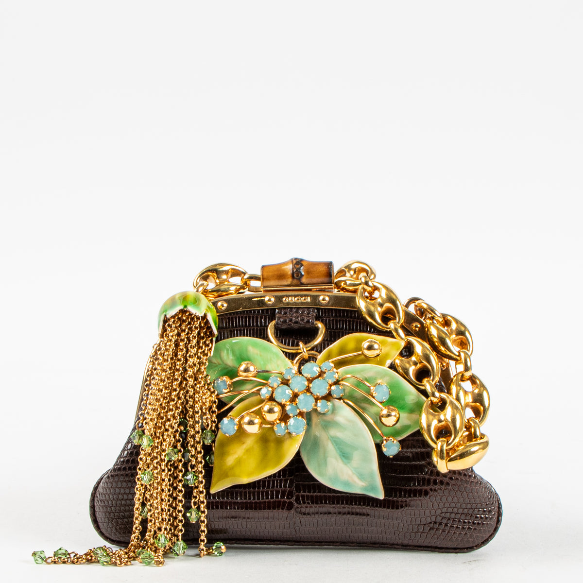 Gucci 2006 Brown Lizard Marina Chain Evening Bag
