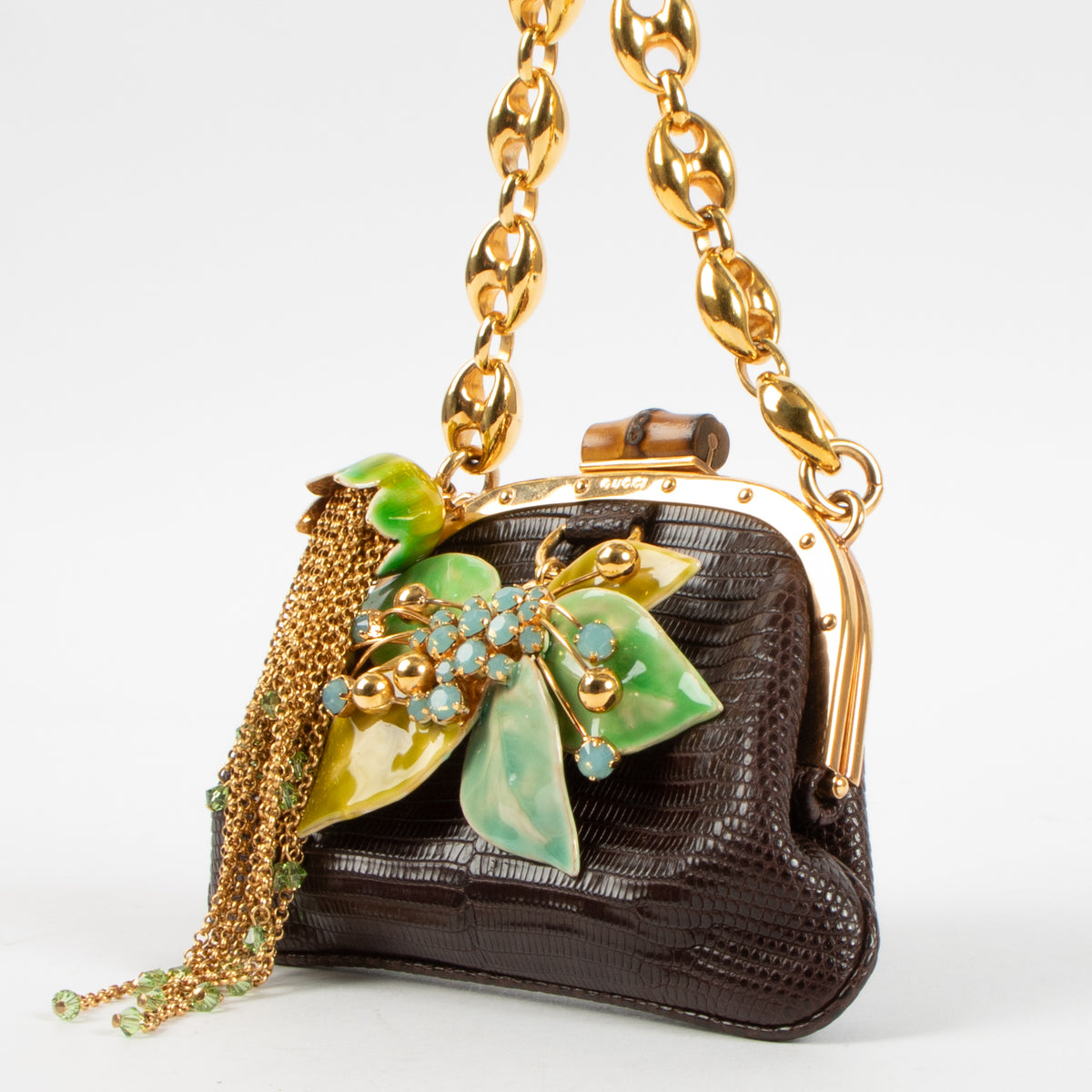 Gucci 2006 Brown Lizard Marina Chain Evening Bag