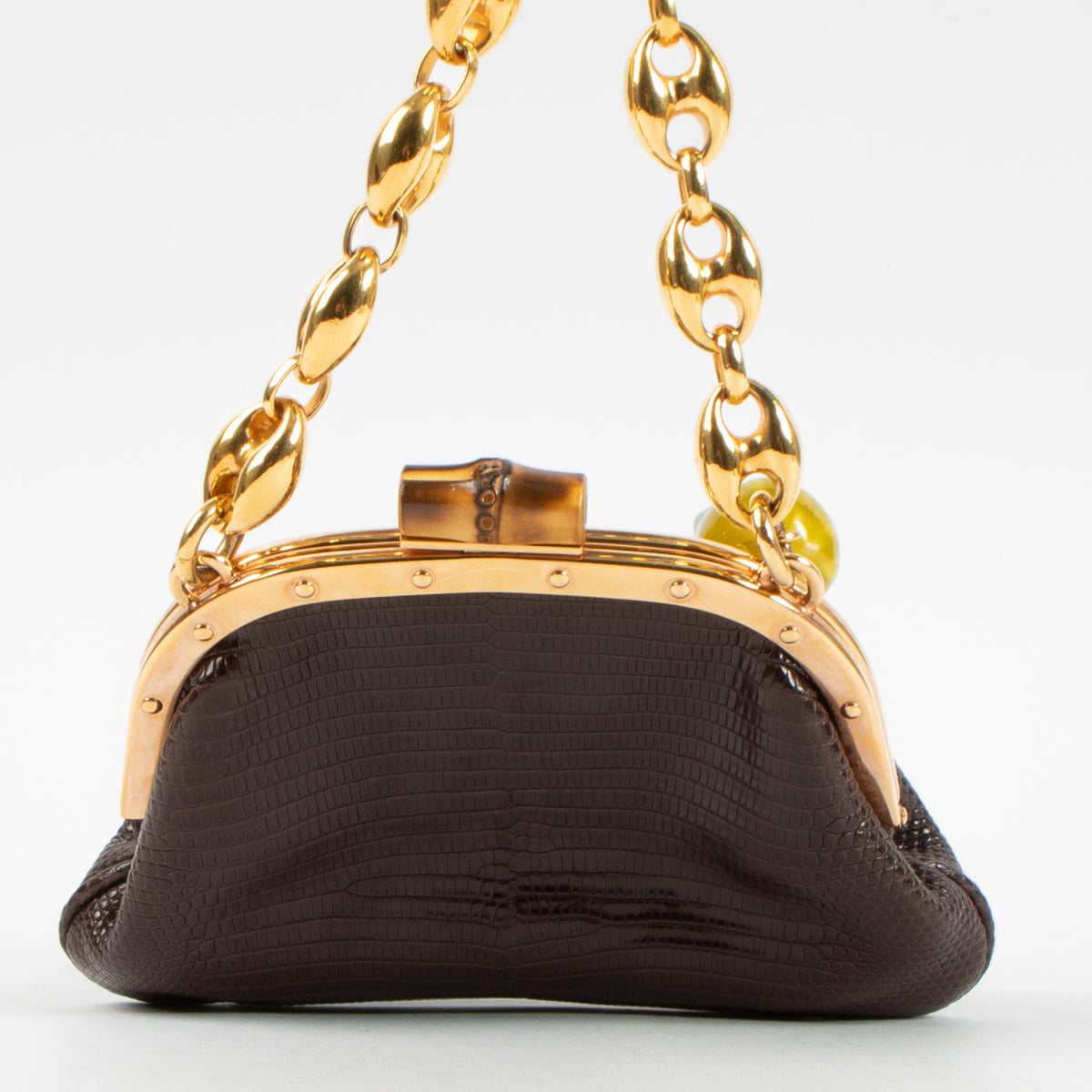 Gucci 2006 Brown Lizard Marina Chain Evening Bag