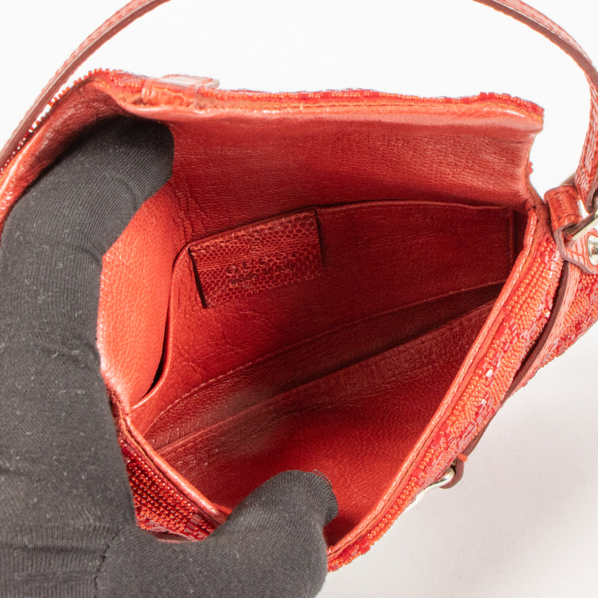 Gucci by Tom Ford Red Lizard Beaded Crystal GG Clutch