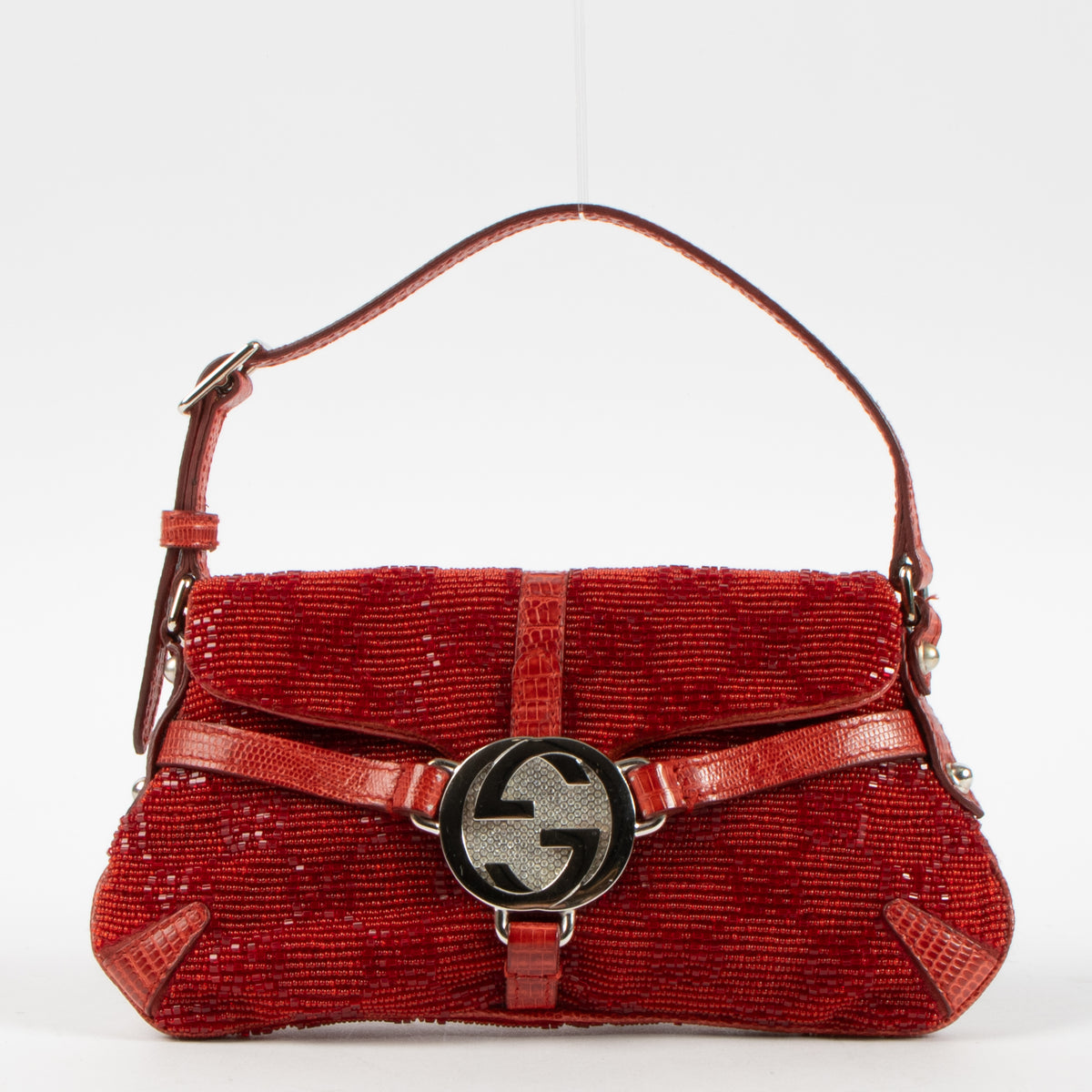 Gucci by Tom Ford Red Lizard Beaded Crystal GG Clutch