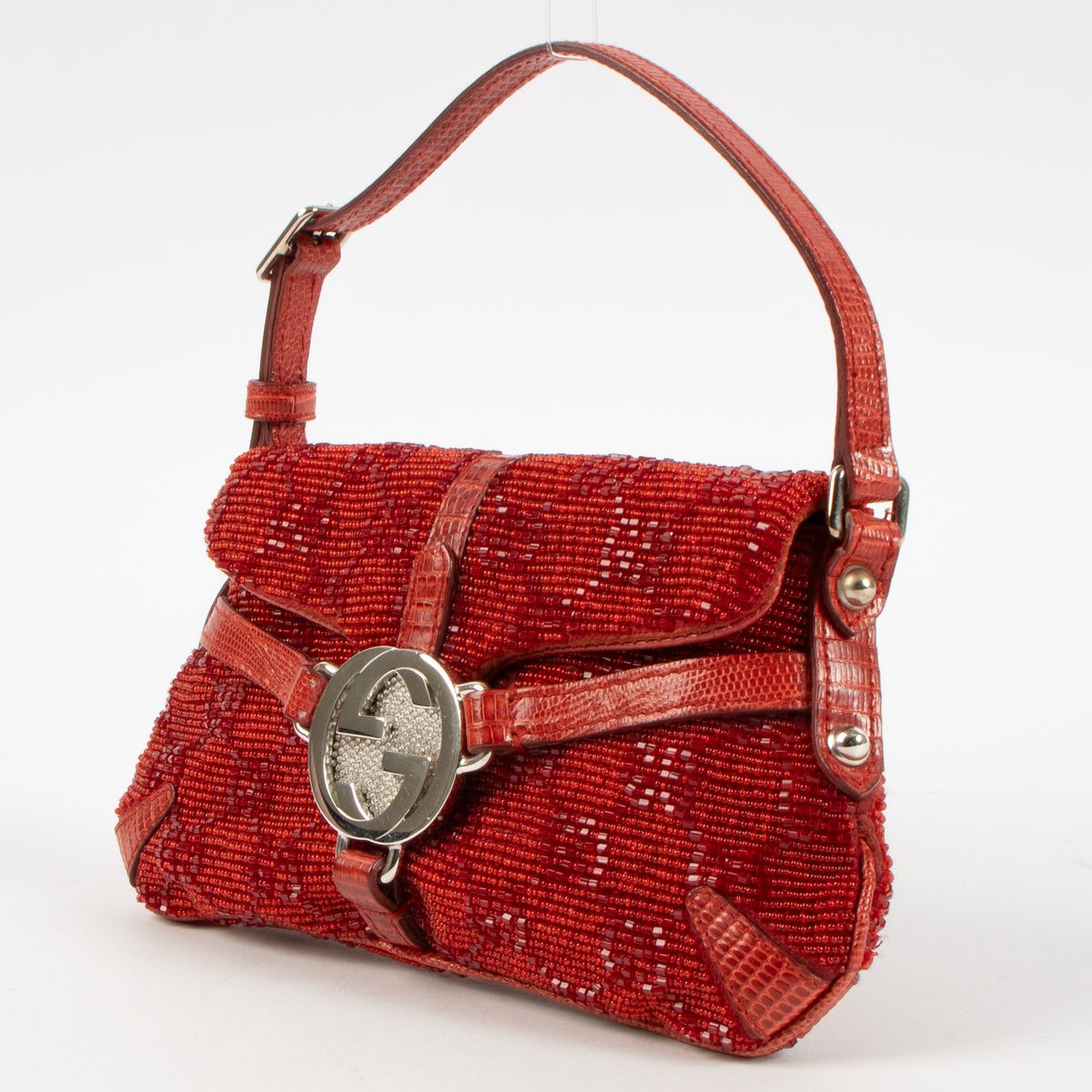 Gucci by Tom Ford Red Lizard Beaded Crystal GG Clutch