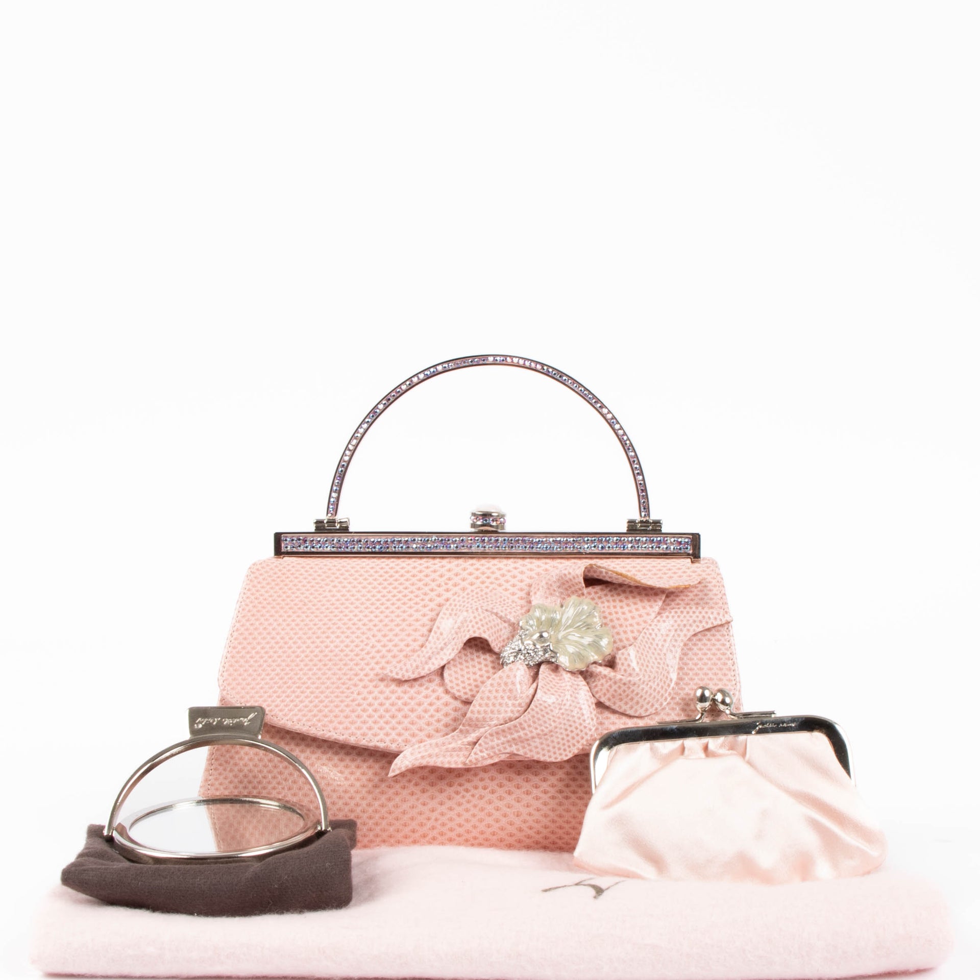 Shop the authentic Judith Leiber Pink Lizard Frame Crystal Clutch second hand on Labellov.com