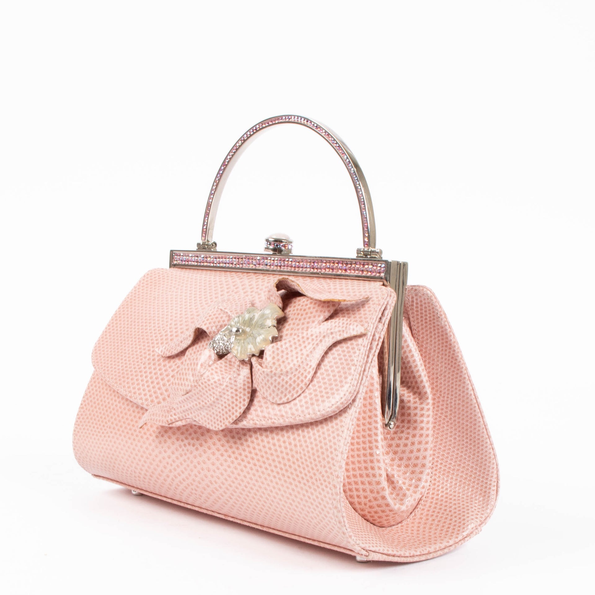 Shop the authentic Judith Leiber Pink Lizard Frame Crystal Clutch second hand on Labellov.com