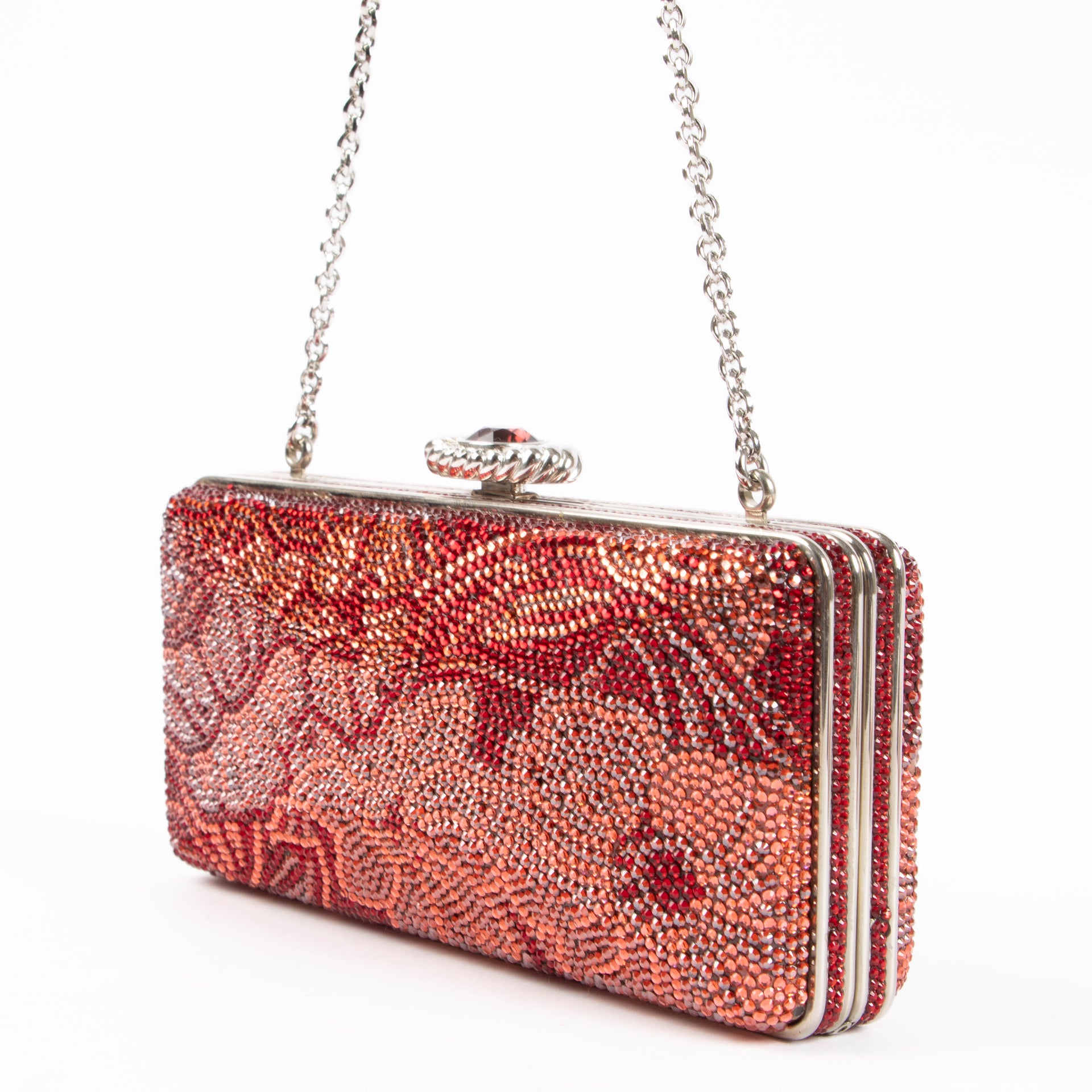 Judith Leiber Black/Red Crystal Chain Clutch