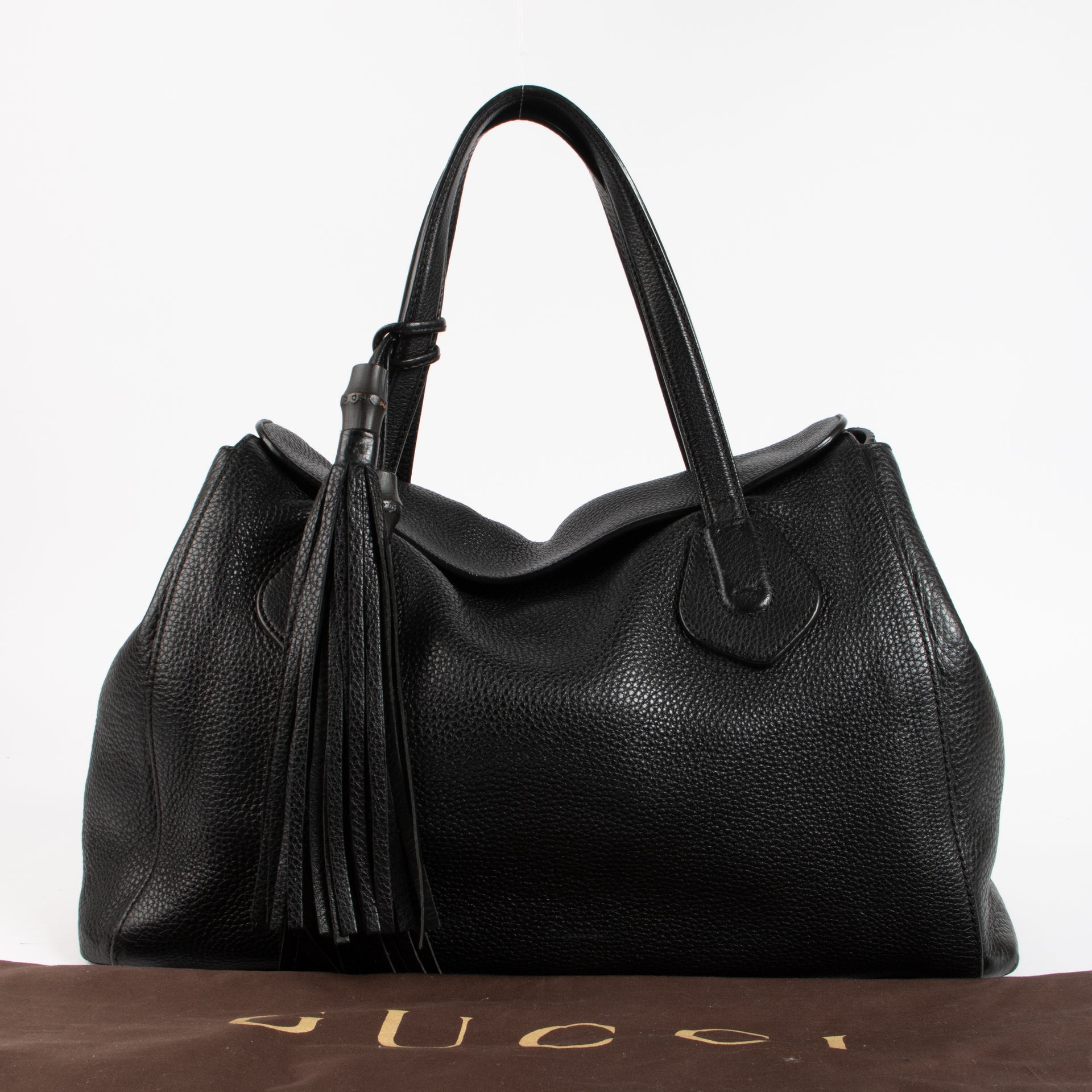 Gucci Black Pebbled Leather Lady Tassel Tote Bag