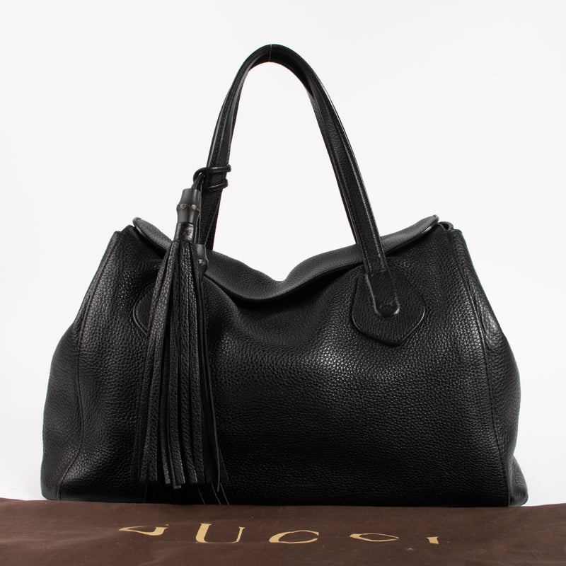 Gucci Black Pebbled Leather Lady Tassel Tote Bag