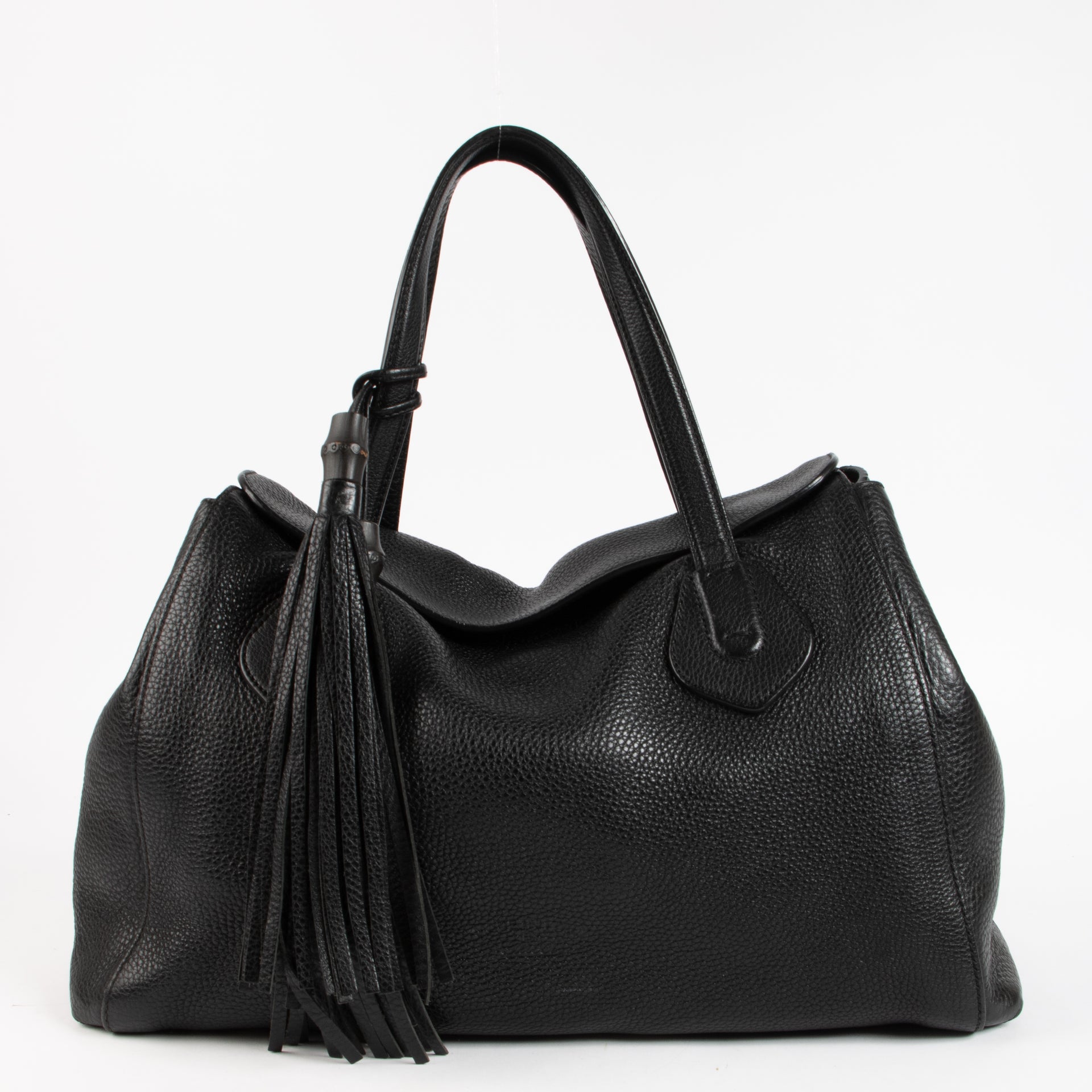 Gucci Black Pebbled Leather Lady Tassel Tote Bag