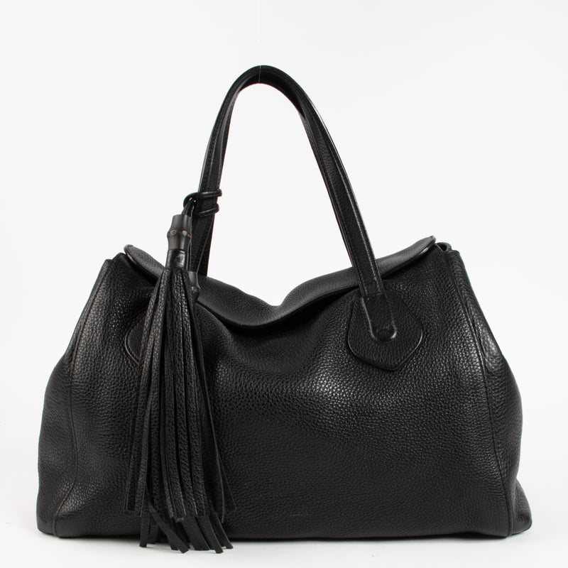 Gucci Black Pebbled Leather Lady Tassel Tote Bag