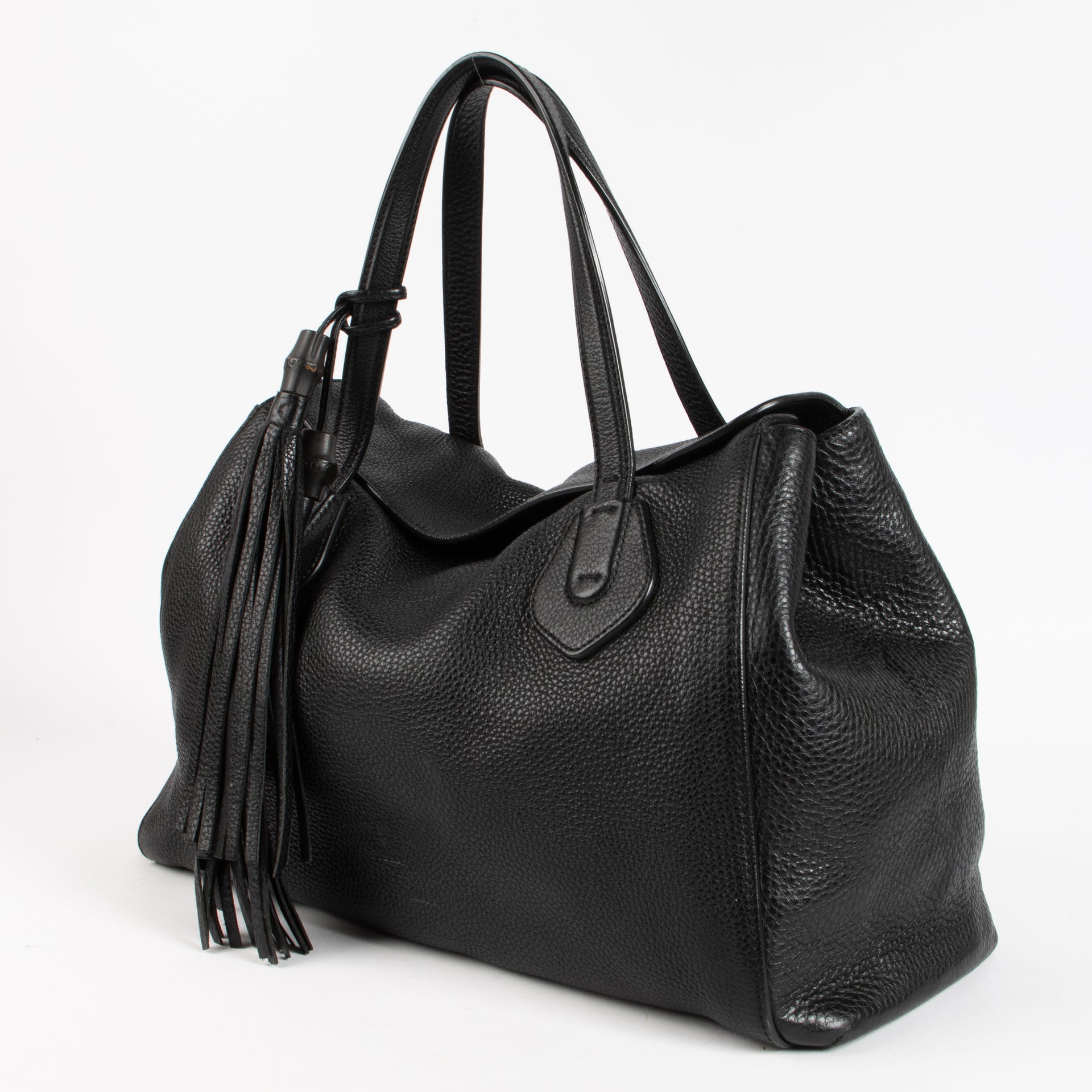 Gucci Black Pebbled Leather Lady Tassel Tote Bag