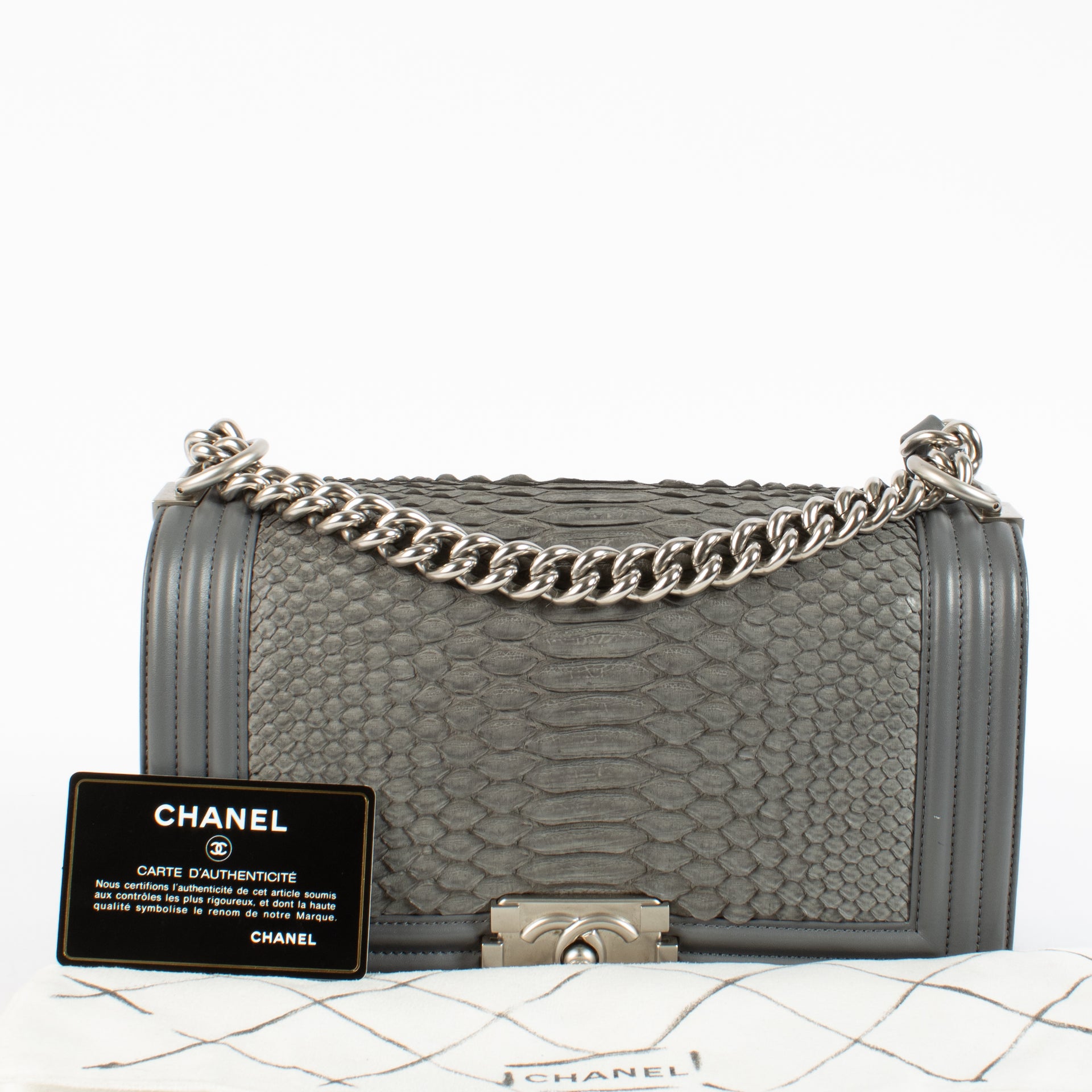 Sac Boy Chanel moyen en python gris Chanel