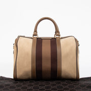 Shop this authentic Gucci Taupe Suede Web Joy Medium Boston Bag pre-loved on Labellov.com
