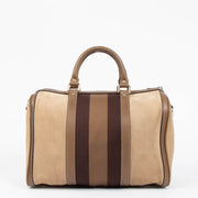 Shop this authentic Gucci Taupe Suede Web Joy Medium Boston Bag pre-loved on Labellov.com