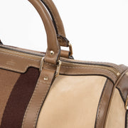 Shop this authentic Gucci Taupe Suede Web Joy Medium Boston Bag pre-loved on Labellov.com