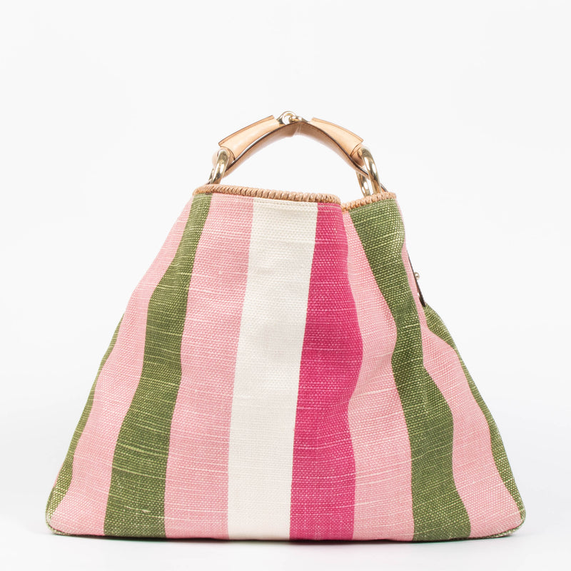 Gucci Multicolor Striped Canvas Large Horsebit Hobo Bag