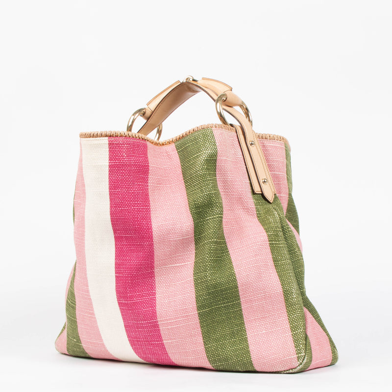 Gucci Multicolor Striped Canvas Large Horsebit Hobo Bag