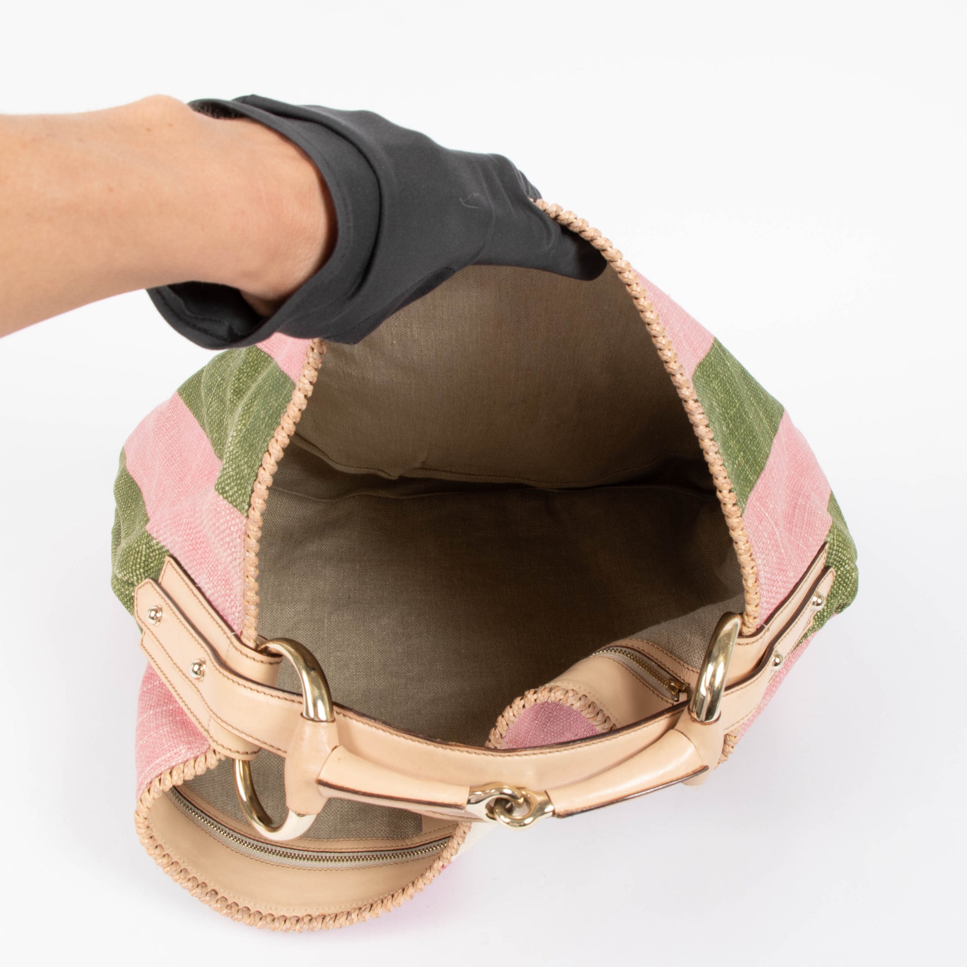 Gucci Multicolor Striped Canvas Large Horsebit Hobo Bag