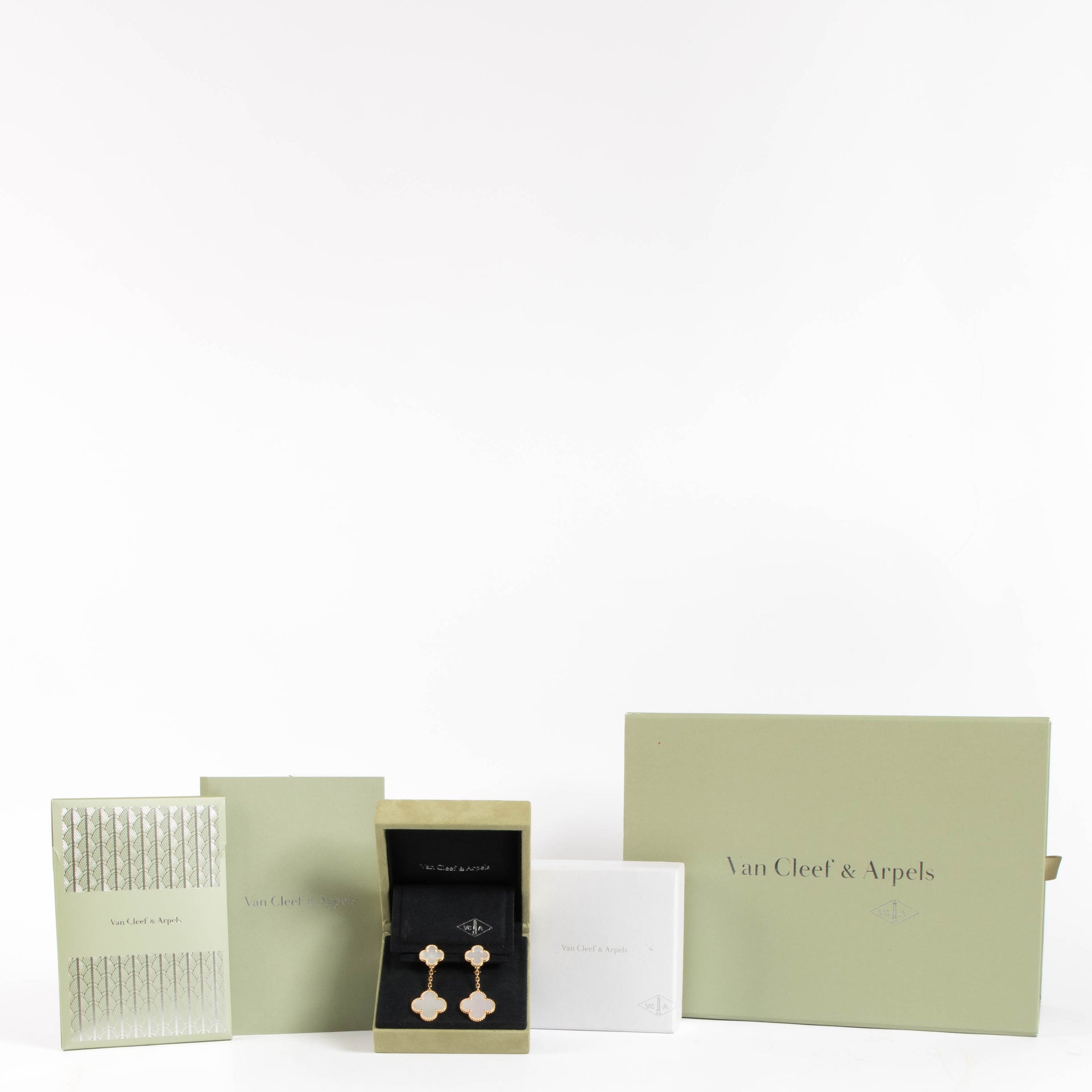 Van Cleef & Arpels Yellow Gold/Mother-of-pearl Magic Alhambra Earrings, 2 Motifs