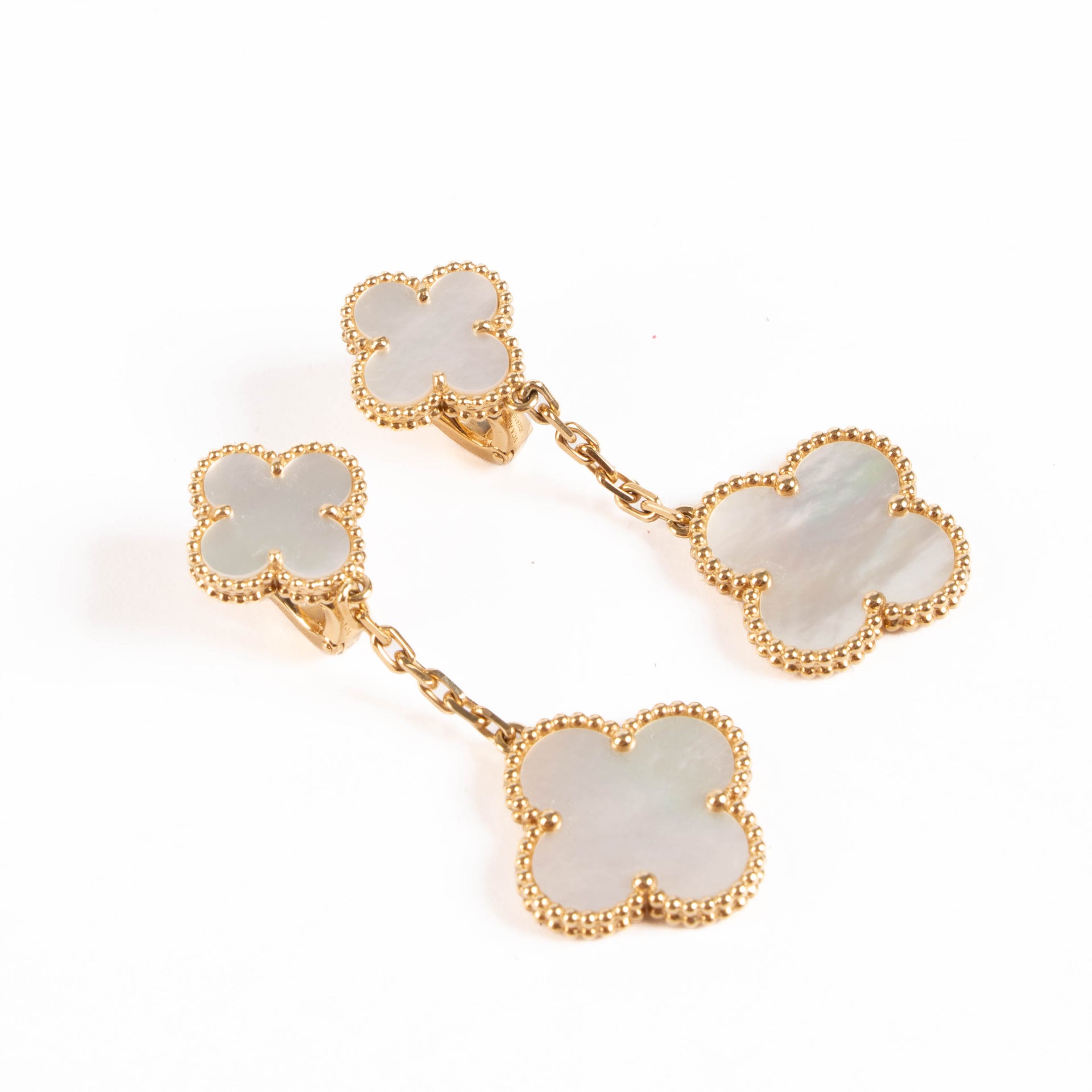 Van Cleef & Arpels Yellow Gold/Mother-of-pearl Magic Alhambra Earrings, 2 Motifs