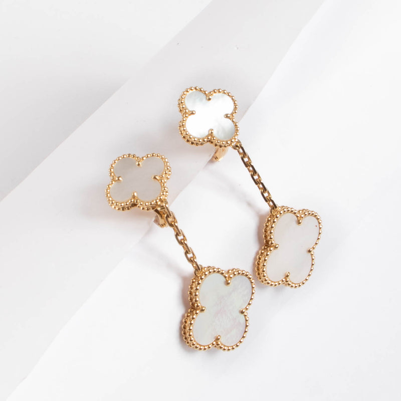 Van Cleef & Arpels Yellow Gold/Mother-of-pearl Magic Alhambra Earrings, 2 Motifs