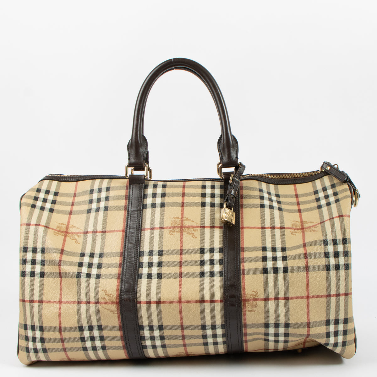 Shop the authentic Burberry Beige Haymarket Check Duffle Bag second hand on Labellov.com!