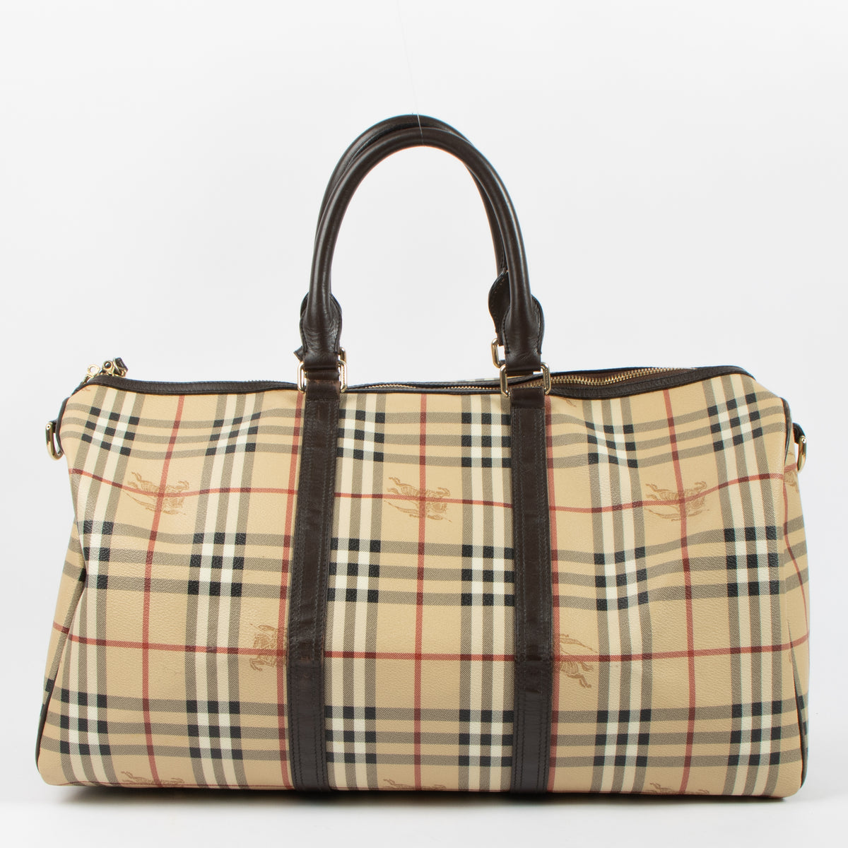 Shop the authentic Burberry Beige Haymarket Check Duffle Bag second hand on Labellov.com!