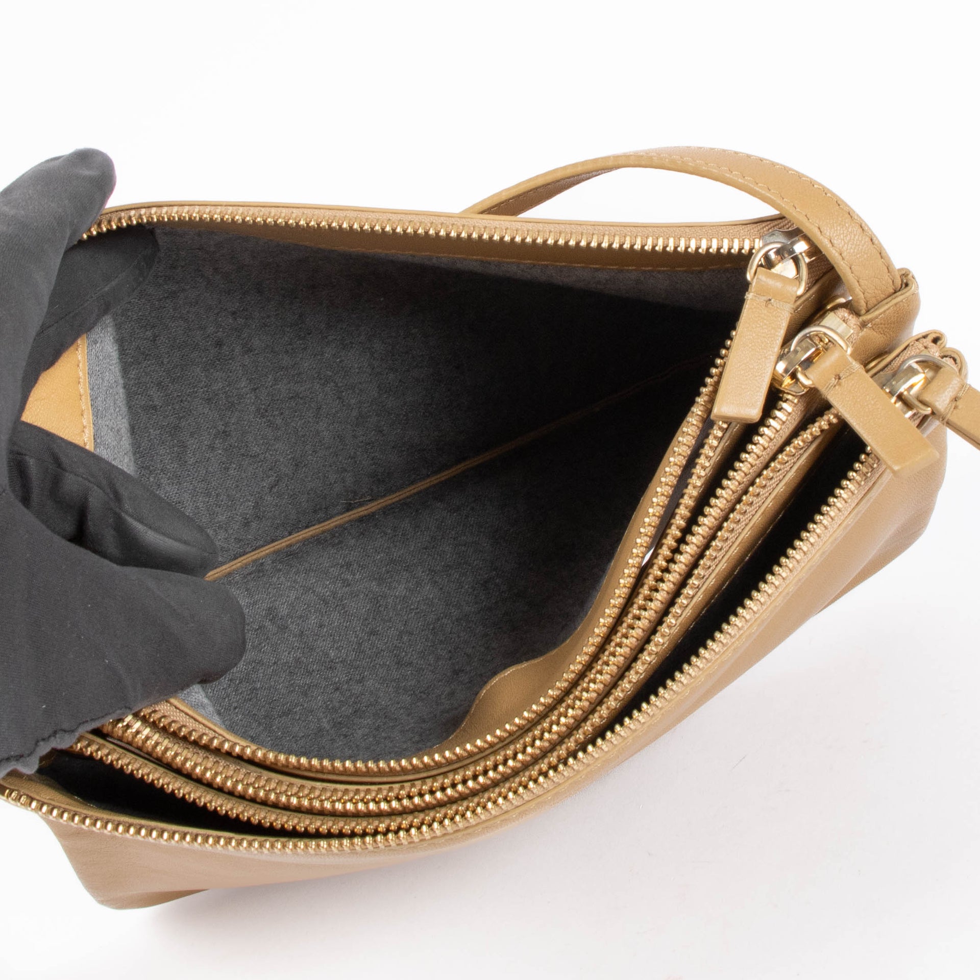 Authentic pre-loved Celine Beige Leather Large Trio Bag on Labellov.com