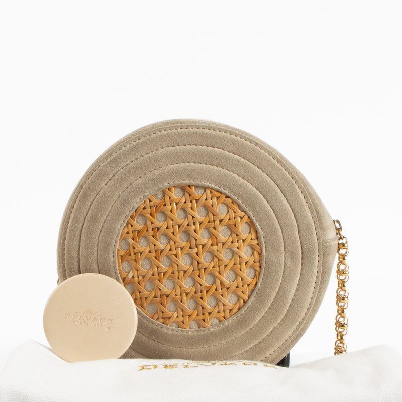 Delvaux Beige Suede Rattan Auguste Clutch