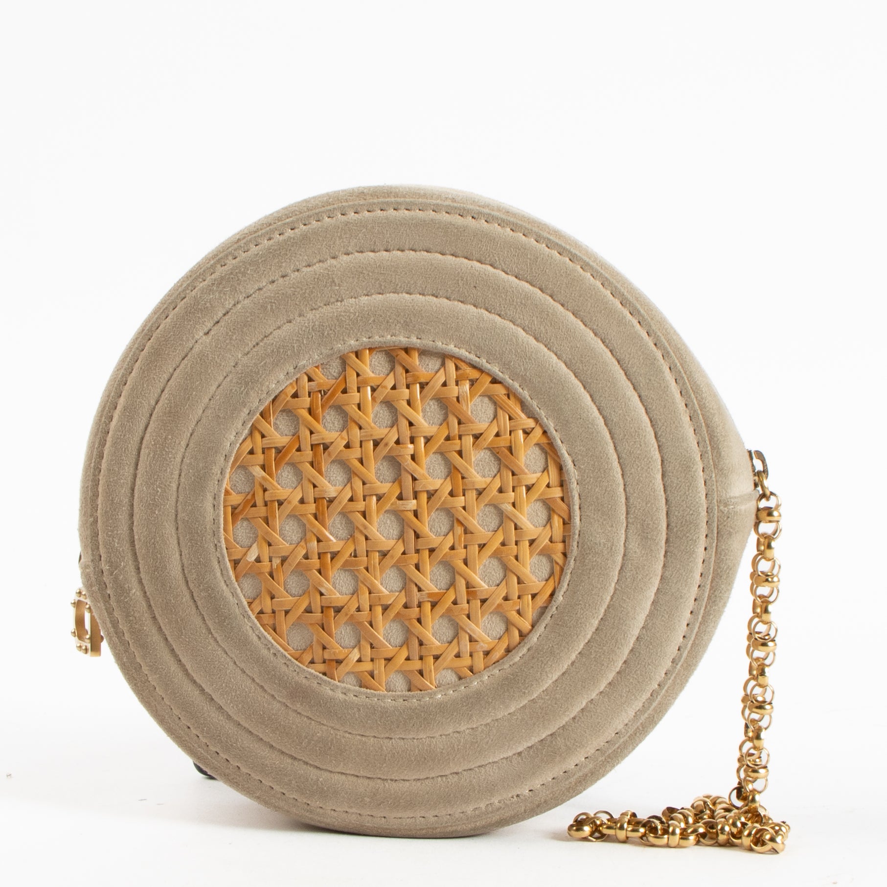 Delvaux Beige Suede Rattan Auguste Clutch