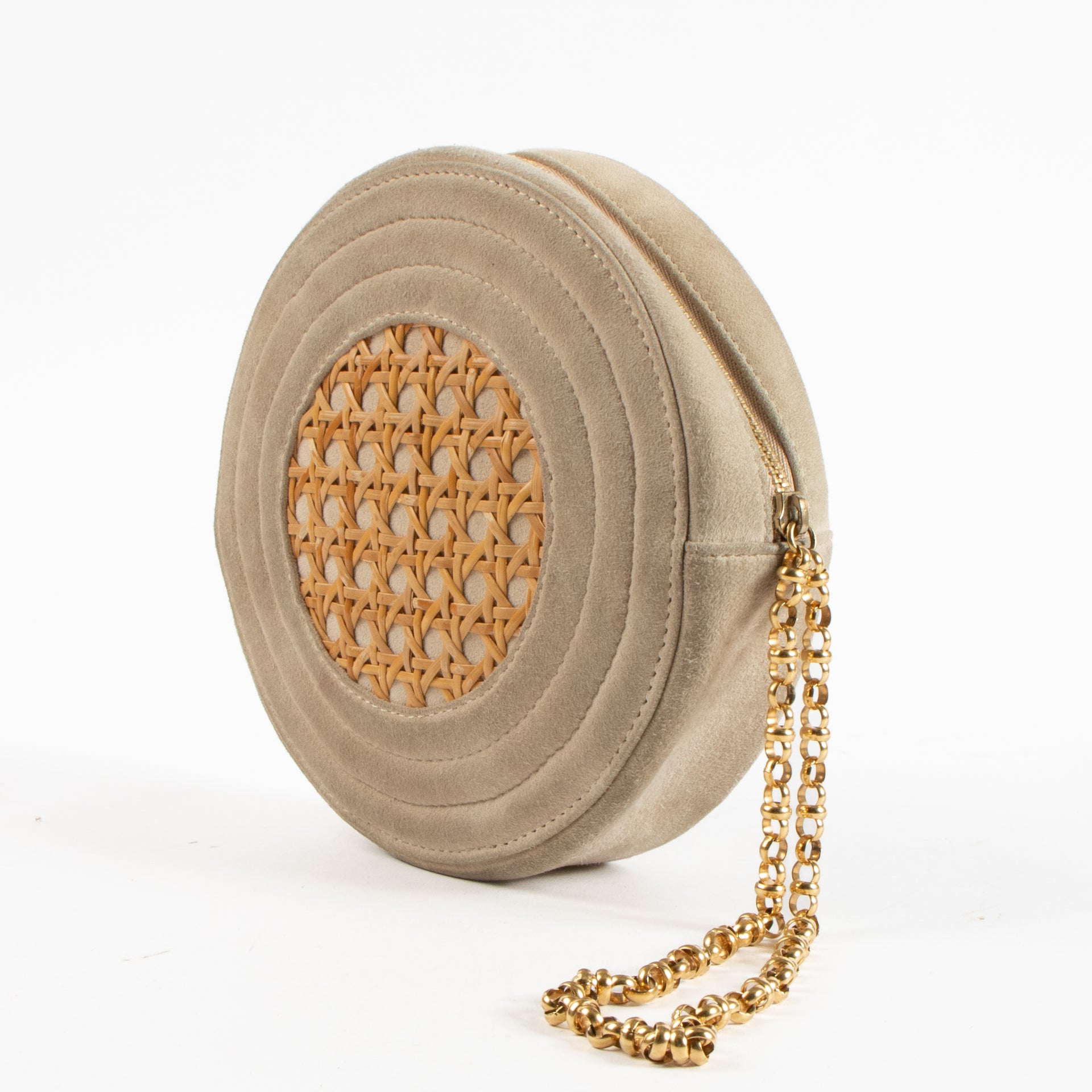 Delvaux Beige Suede Rattan Auguste Clutch