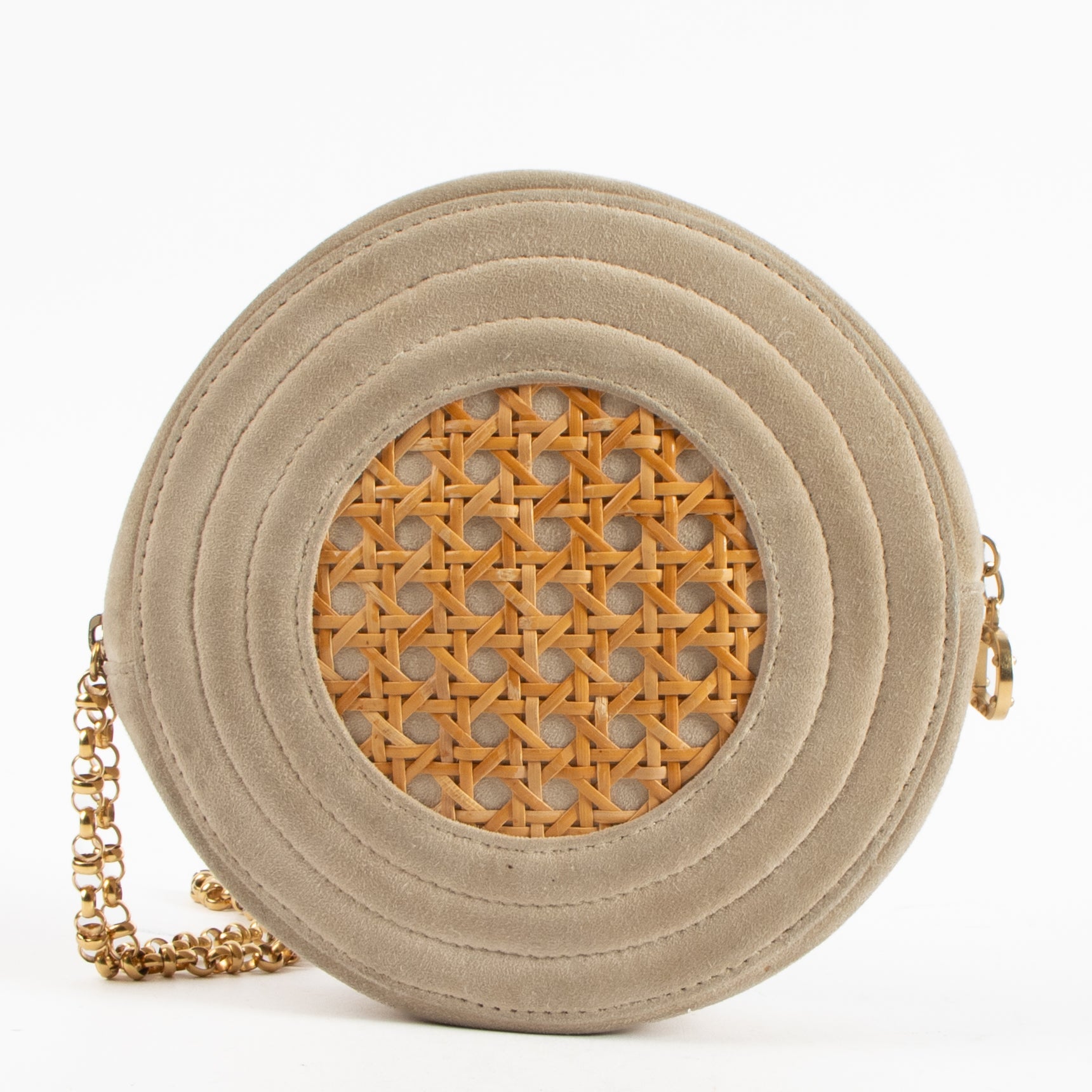 Delvaux Beige Suede Rattan Auguste Clutch