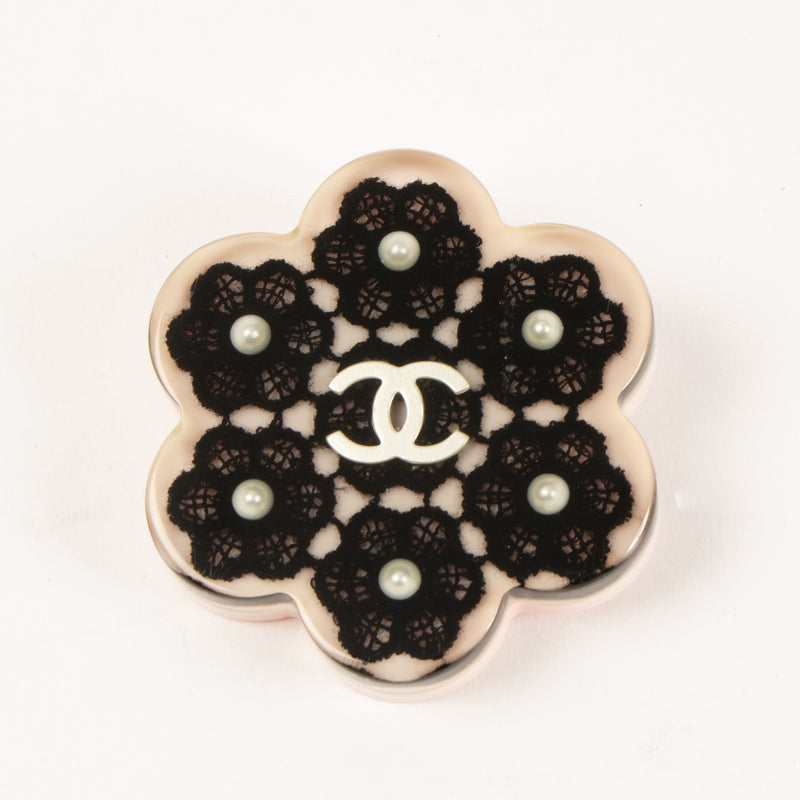 Chanel 16P Black Camellia Resin Brooch