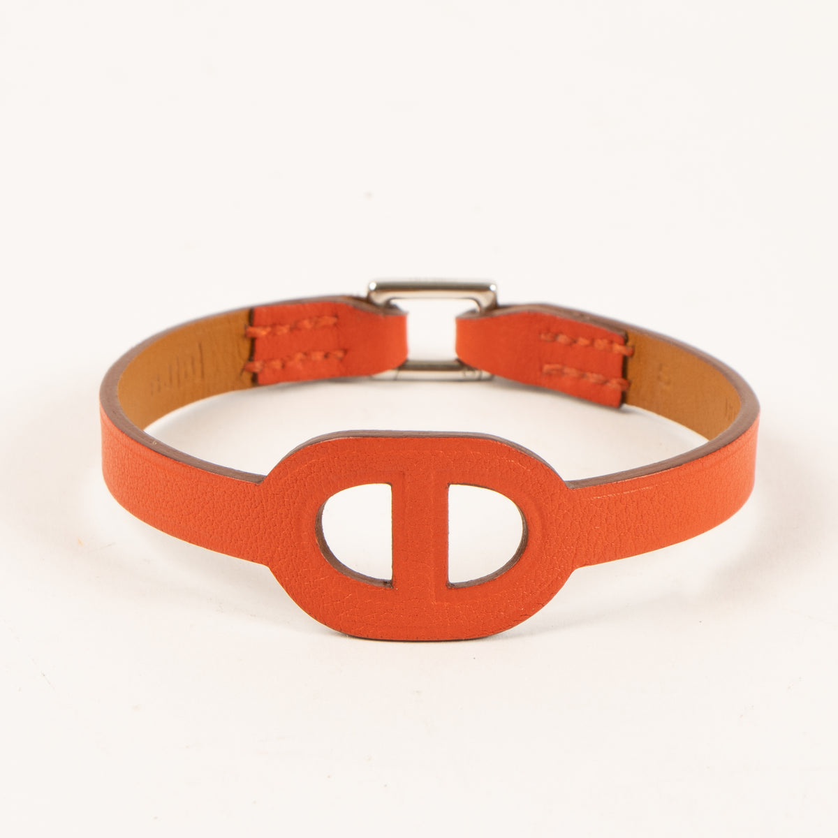 Hermes Orange Leather Bracelet Size S