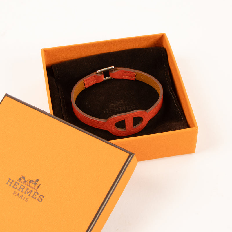 Hermes Orange Leather Bracelet Size S