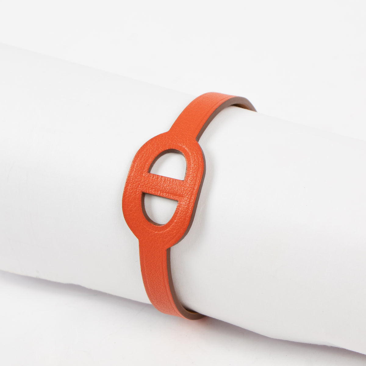 Hermes Orange Leather Bracelet Size S