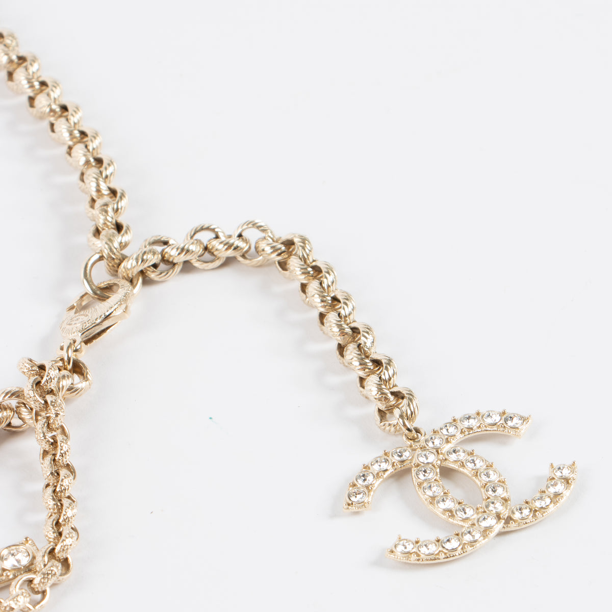 Chanel 20V Gold Tone Crystal CC Logo Chain Belt