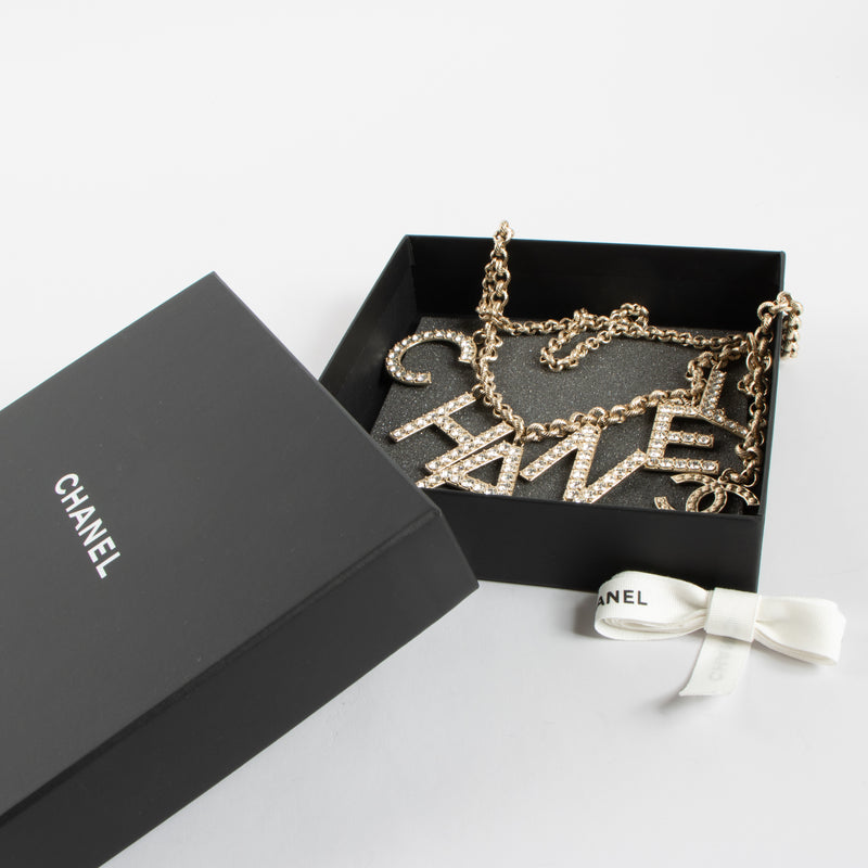 Chanel 20V Gold Tone Crystal CC Logo Chain Belt