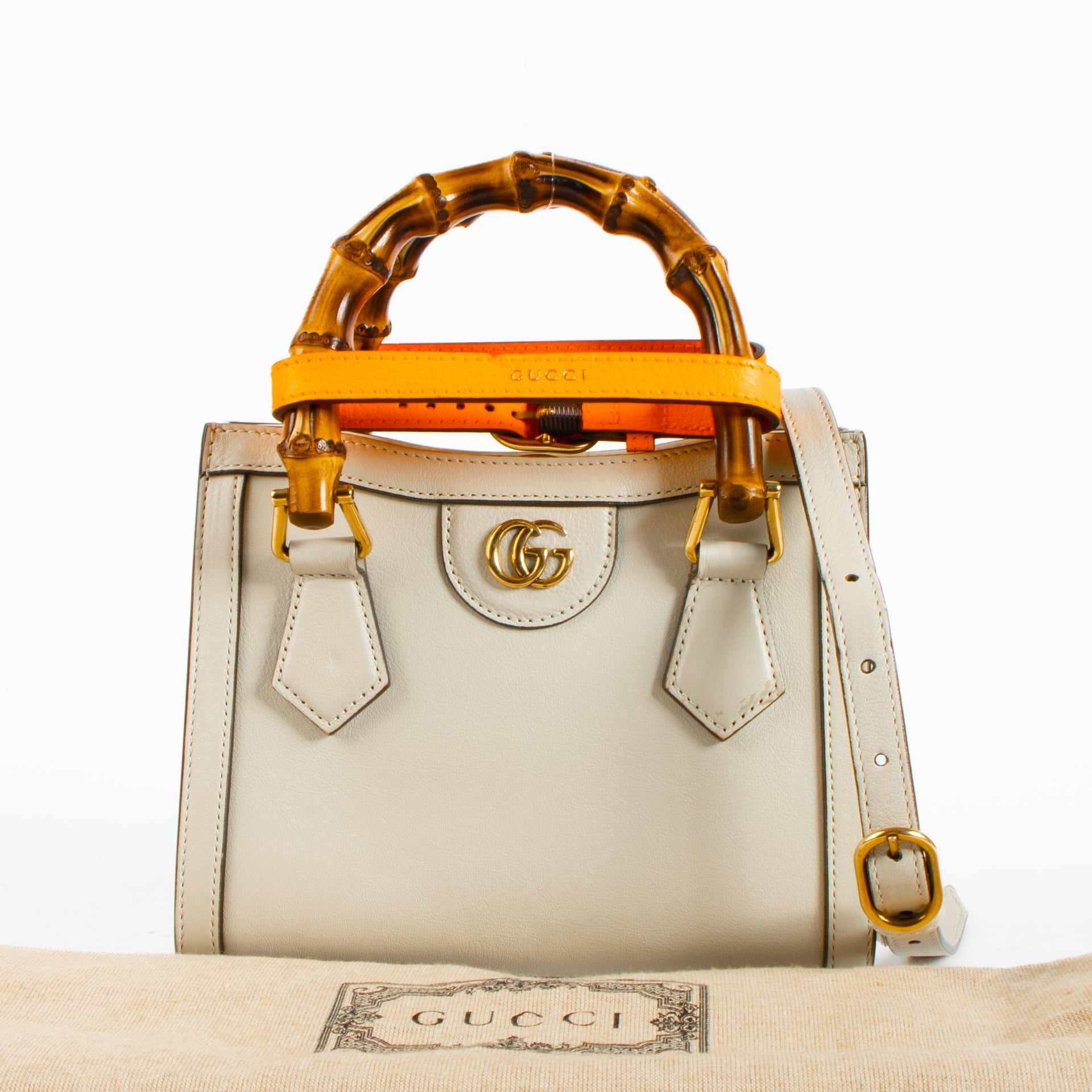 Shop this authentic Gucci Beige Leather Diana Small Tote Bag pre-loved on Labellov.com