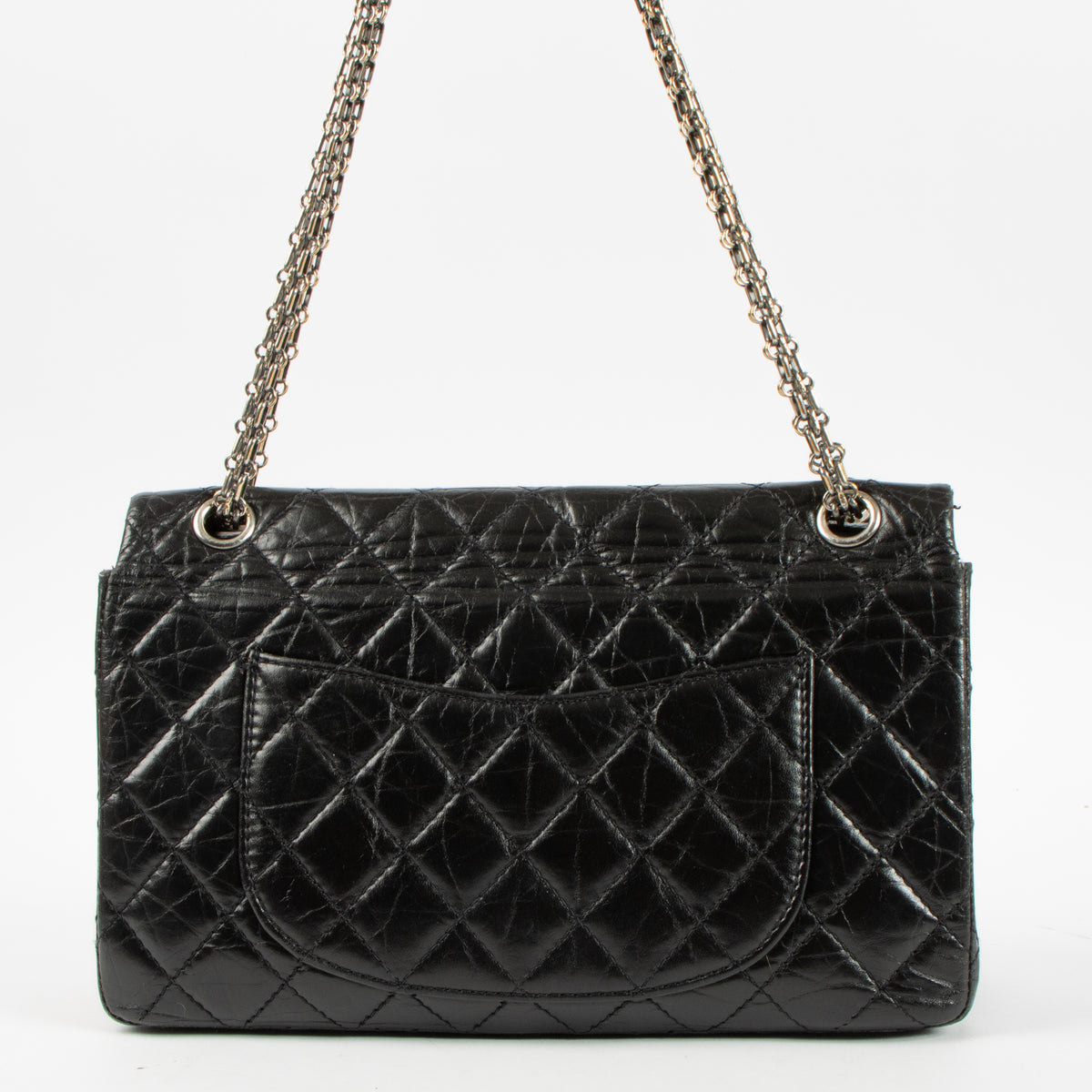 Shop this authentic Chanel Black Aged Calfskin Large Reissue 2.55 Bag pre-loved on Labellov.com