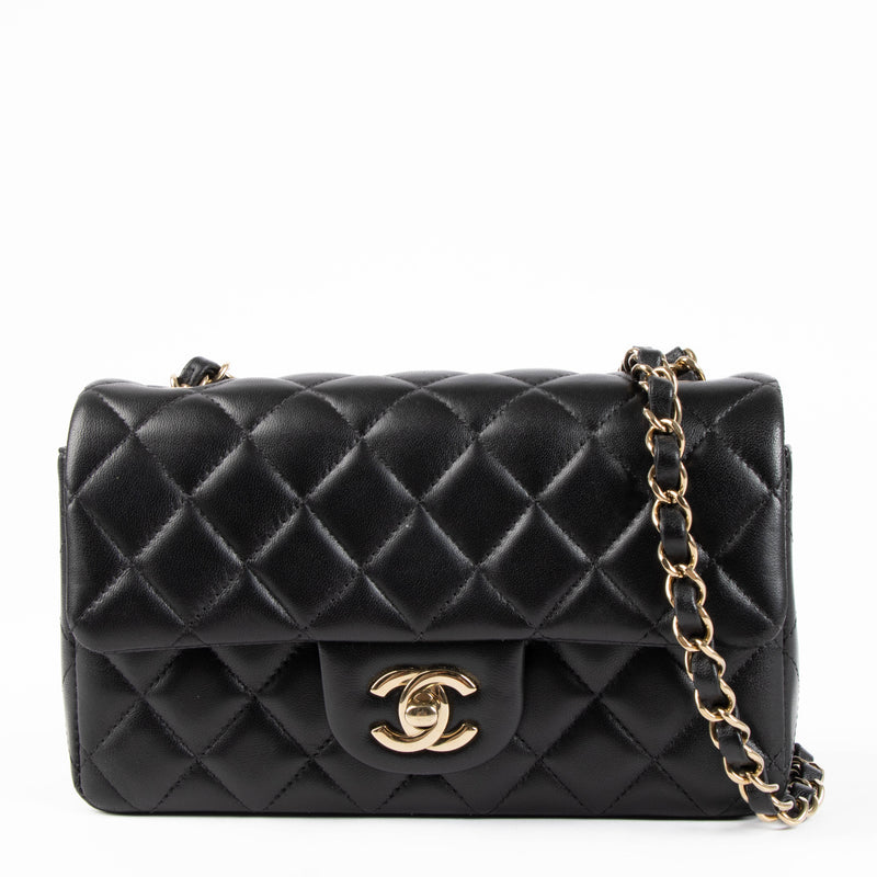 Chanel Black Lambskin Mini Classic Rectangular Bag
