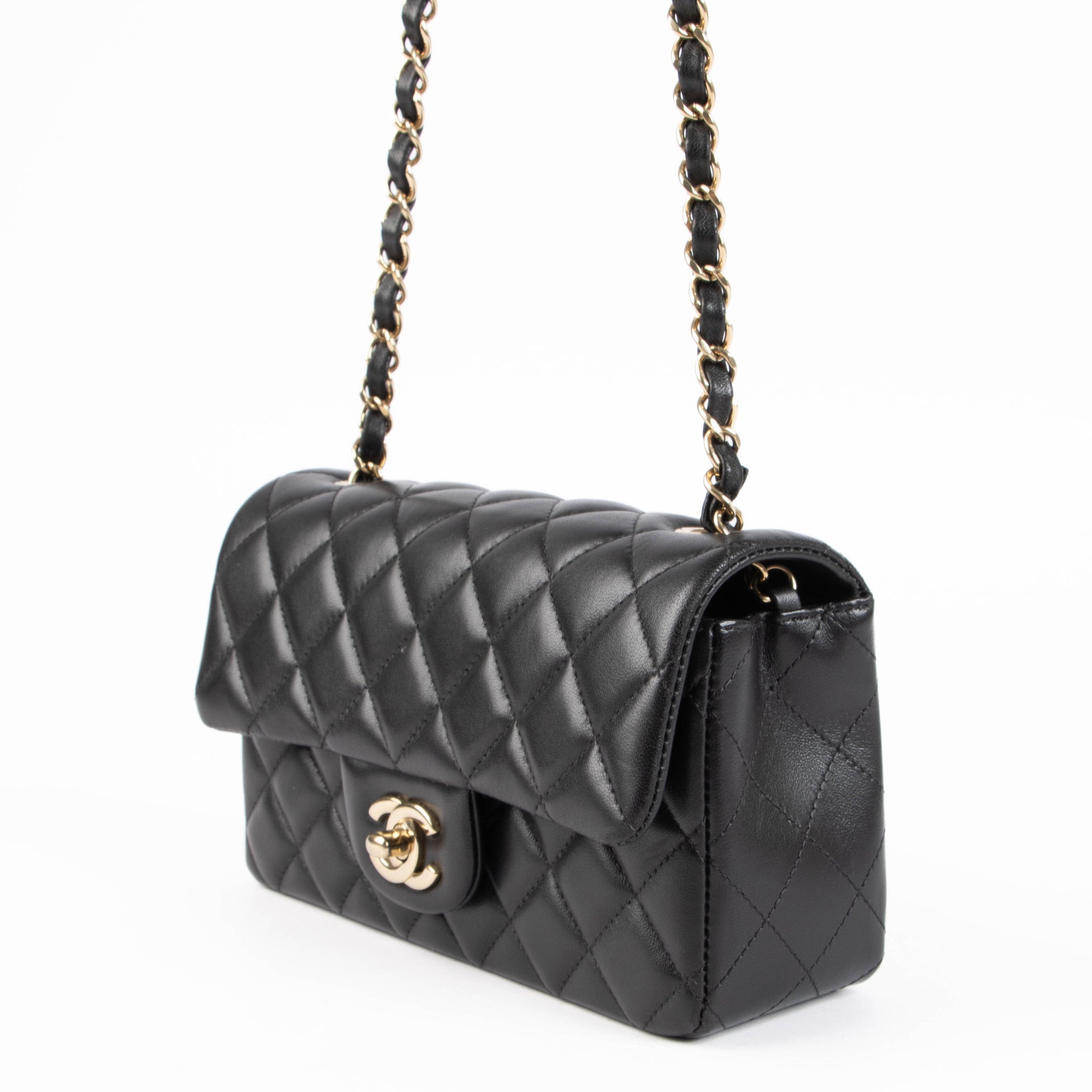 Chanel Black Lambskin Mini Classic Rectangular Bag