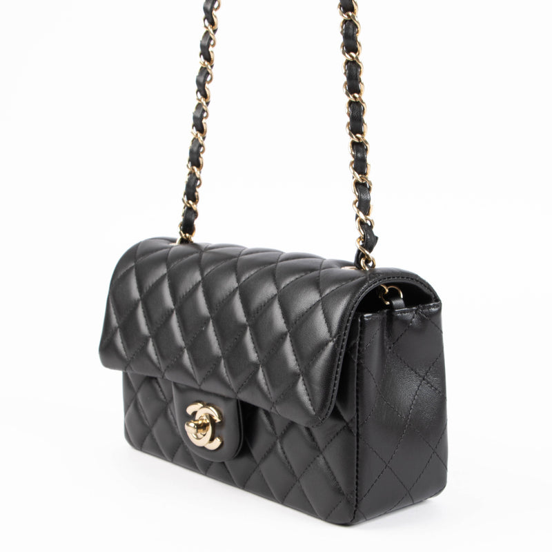 Chanel Black Lambskin Mini Classic Rectangular Bag