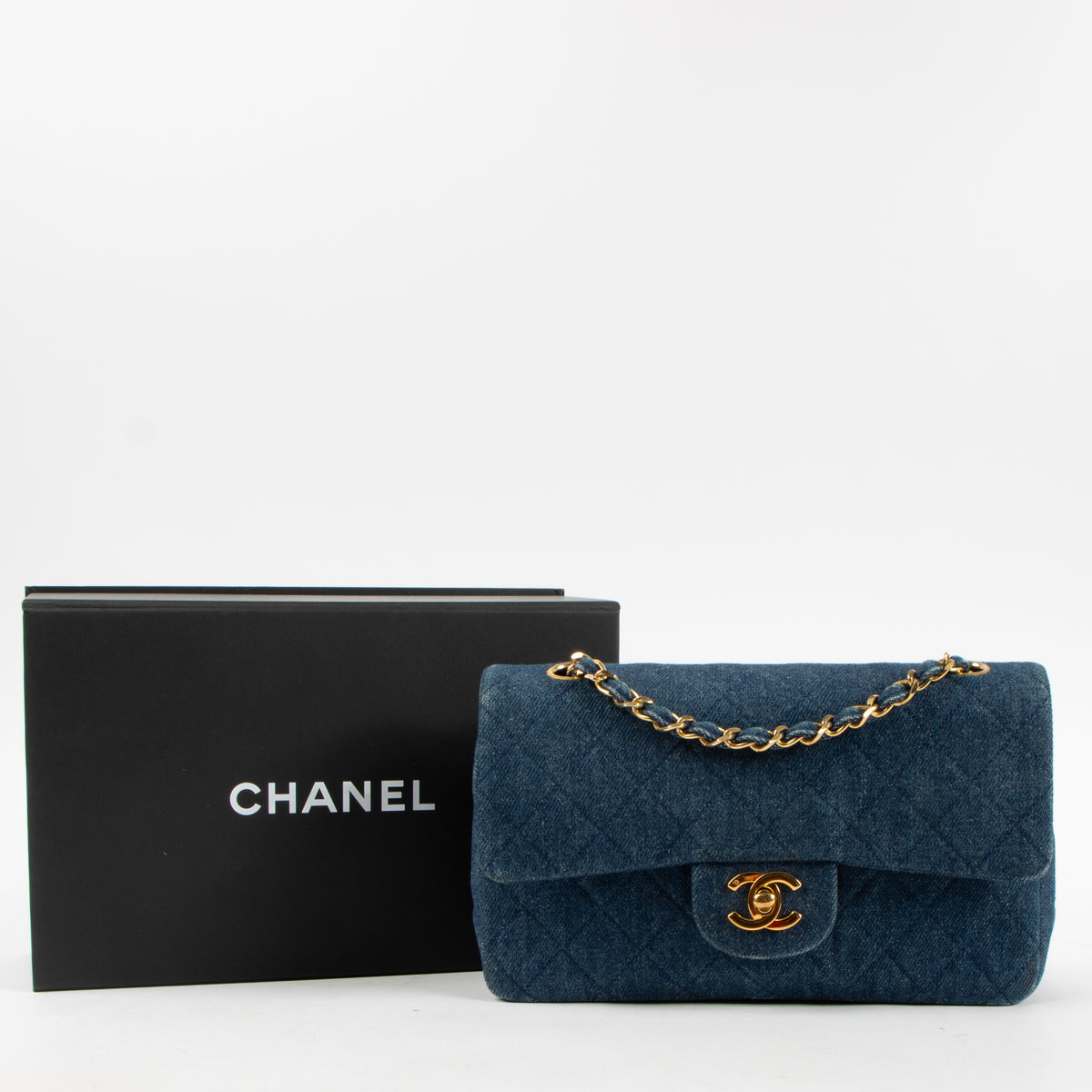 Chanel Vintage Blue Denim Small Classic Handbag