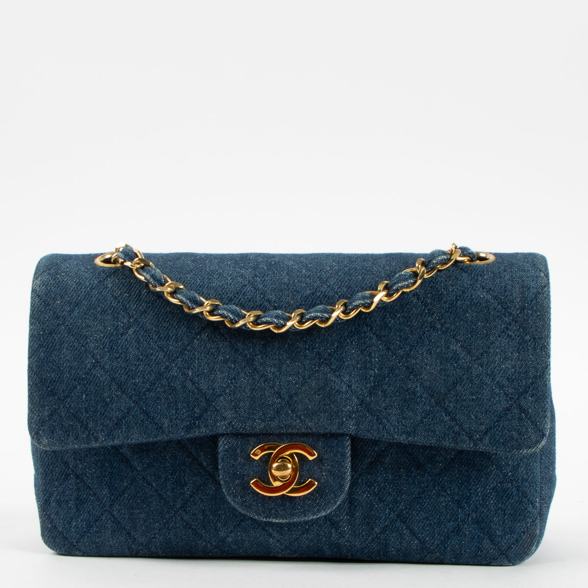 Chanel Vintage Blue Denim Small Classic Handbag