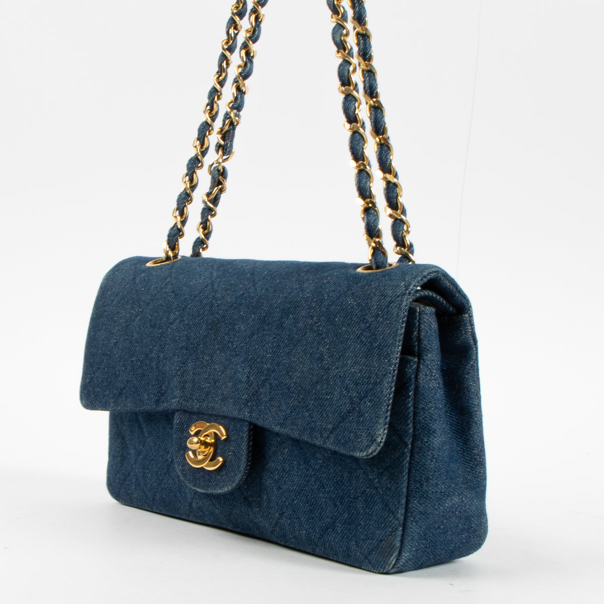 Chanel Vintage Blue Denim Small Classic Handbag