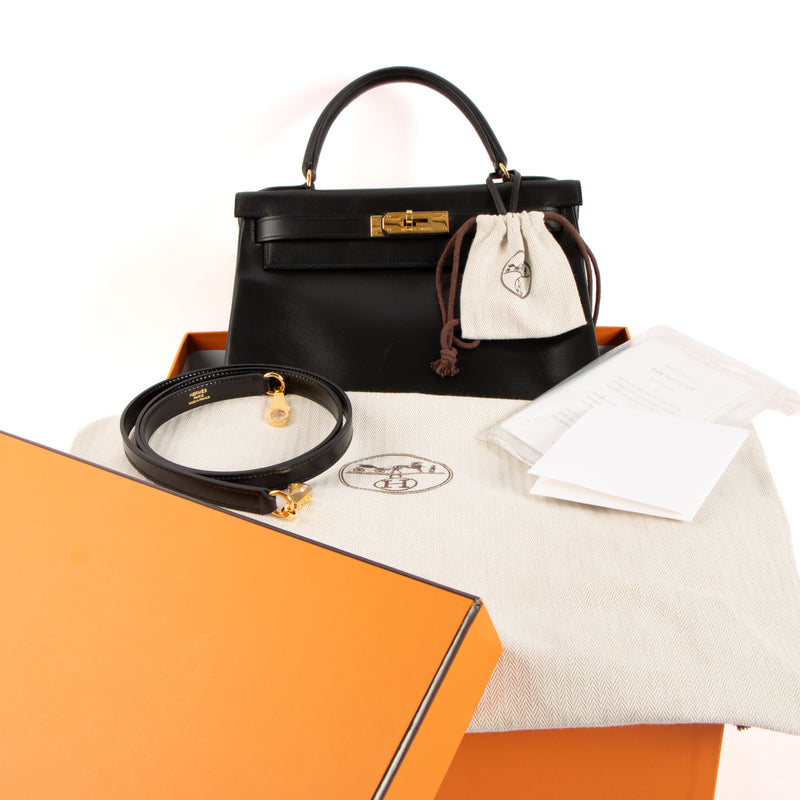 Hermès Vintage Kelly 28 Black Box GHW