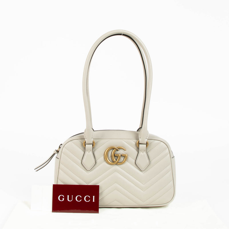 Shop the authentic Gucci Grey GG Marmont Boston Shoulder Bag second hand on Labellov.com